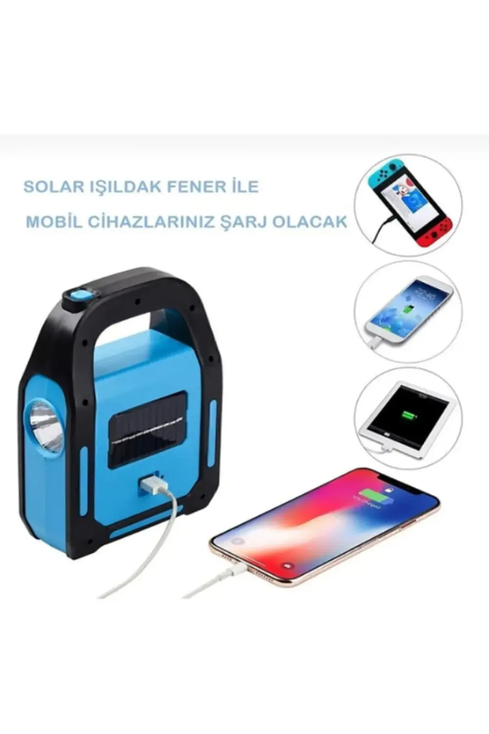 Güneş Enerjili Işıldak ve Powerbank Özellikli Kamp Lambası