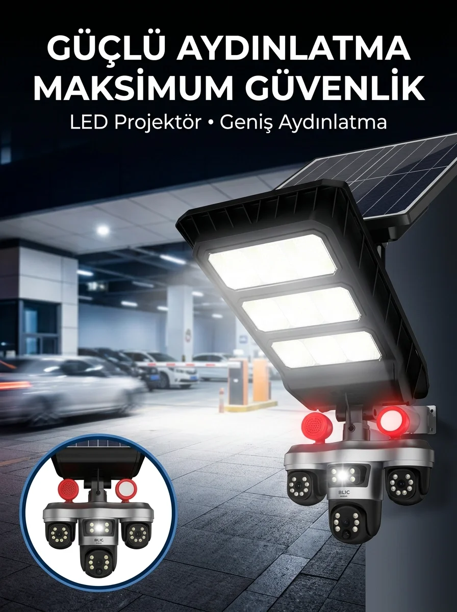 Güneş Enerjili Kablosuz Dış Mekan Güvenlik Kamerası Gece Görüşlü LED Projektörlü Fiyatı, Yorumları ve Özellikleri