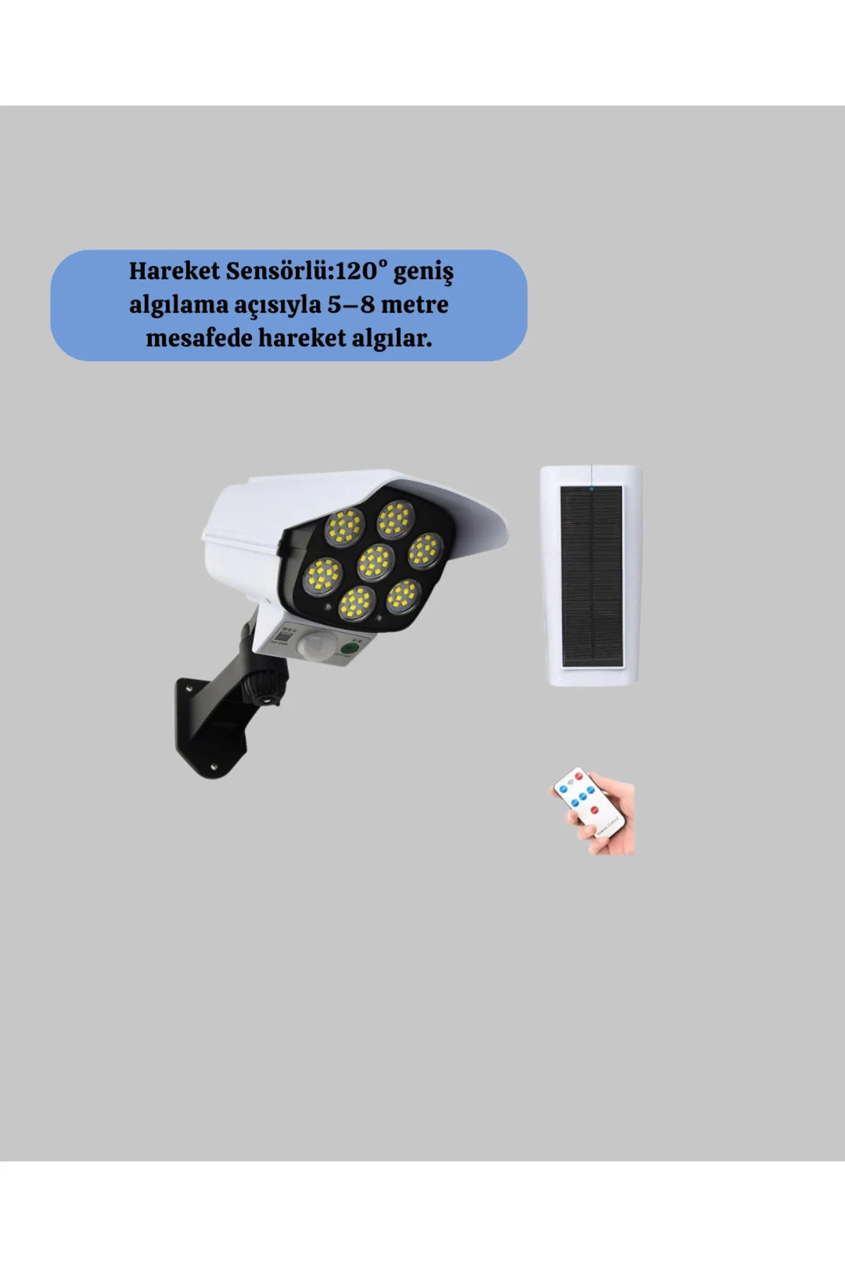 Güneş Enerjili Kamera Görünümlü Hareket Sensörlü LED Duvar Lambas