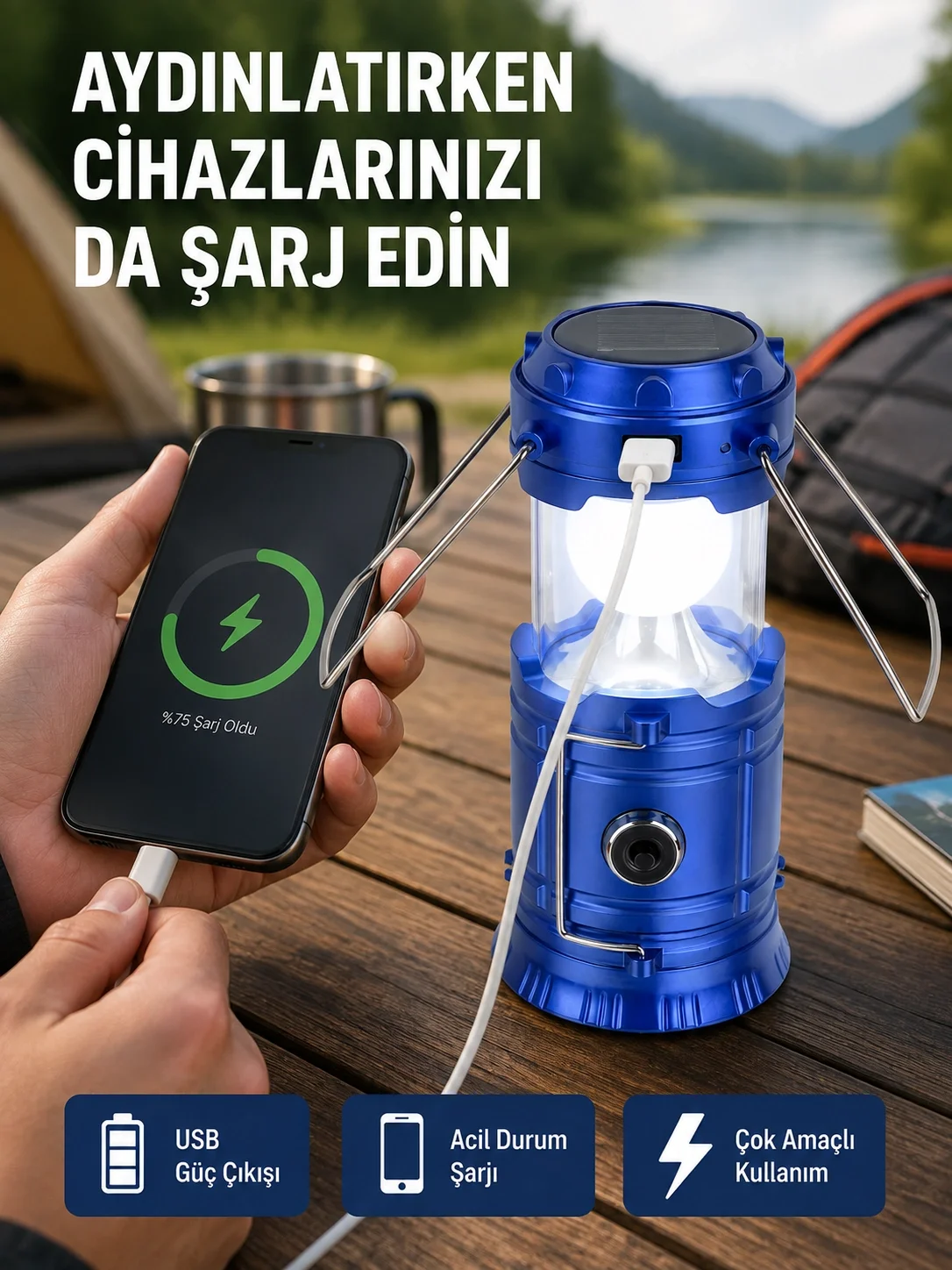 Güneş Enerjili Katlanabilir Kamp Feneri – USB Şarjlı, Hafif ve Çok Fonksiyonlu Fiyatı, Yorumları ve Özellikleri