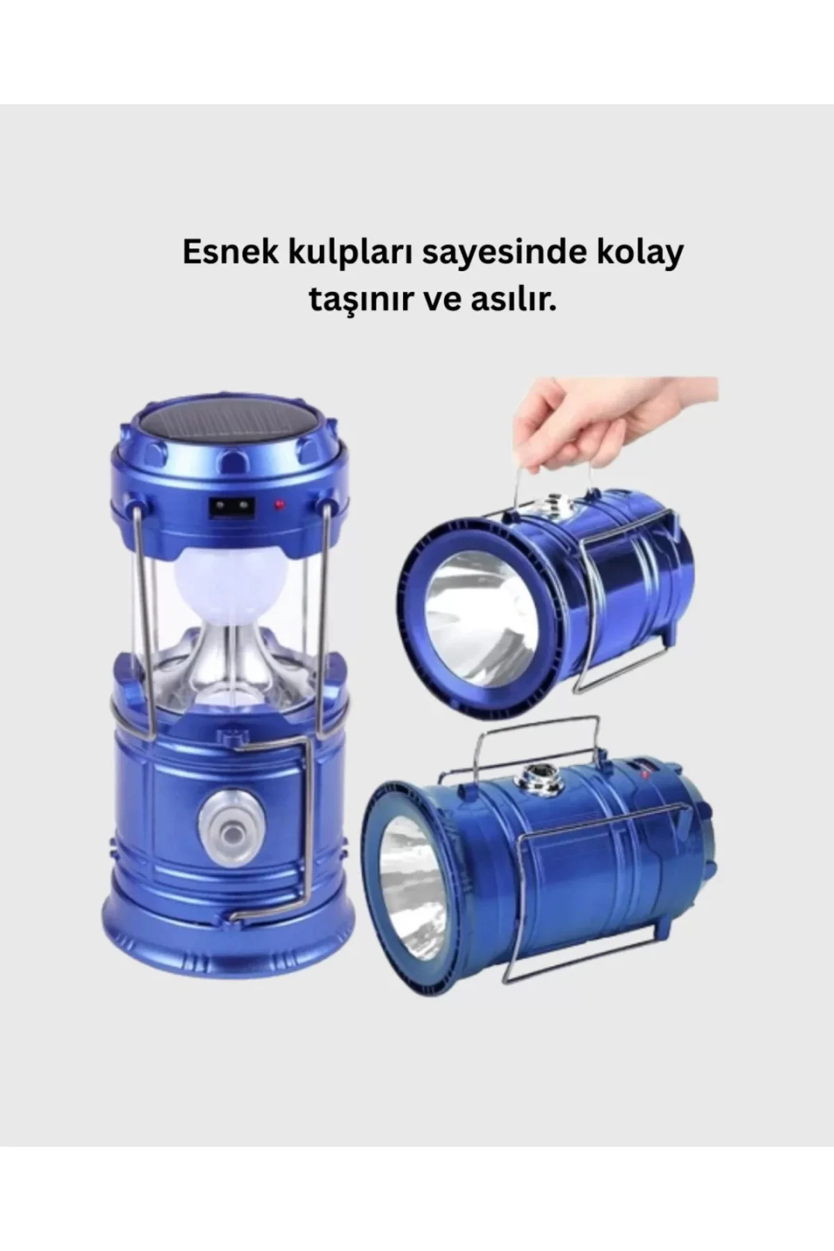 Güneş Enerjili Katlanabilir Kızaklı Kamp Feneri – USB Şarjlı, Çok