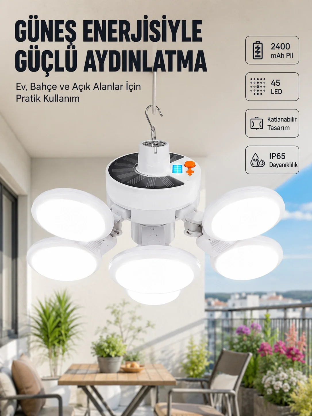 Güneş Enerjili Katlanabilir 5 Kanatlı Solar Bahçe Lambası Fiyatı, Yorumları ve Özellikleri