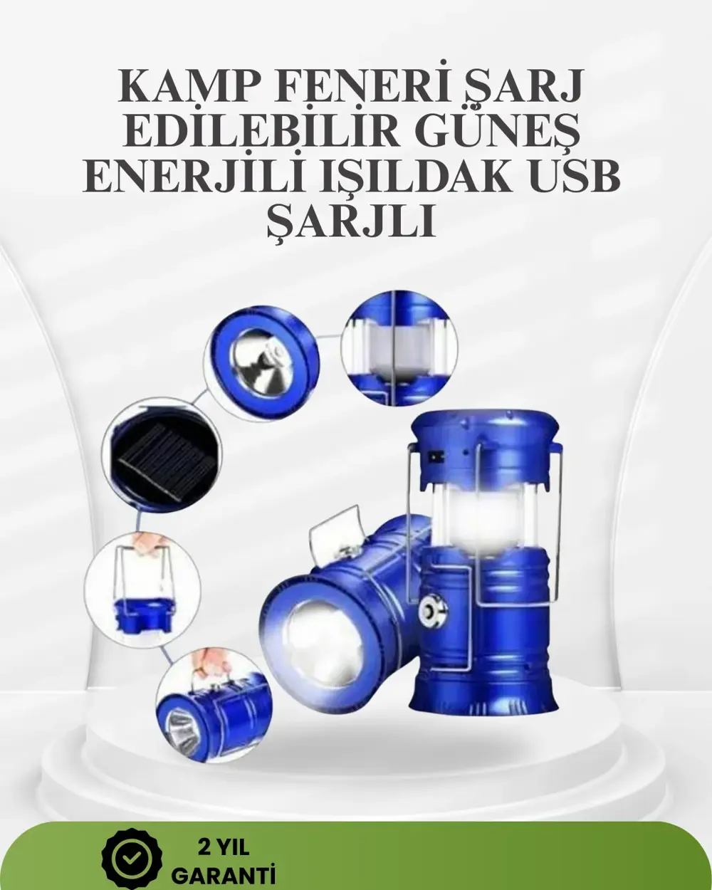 Güneş Enerjili Katlanabilir Kızaklı Kamp Feneri – USB Şarjlı, Çok