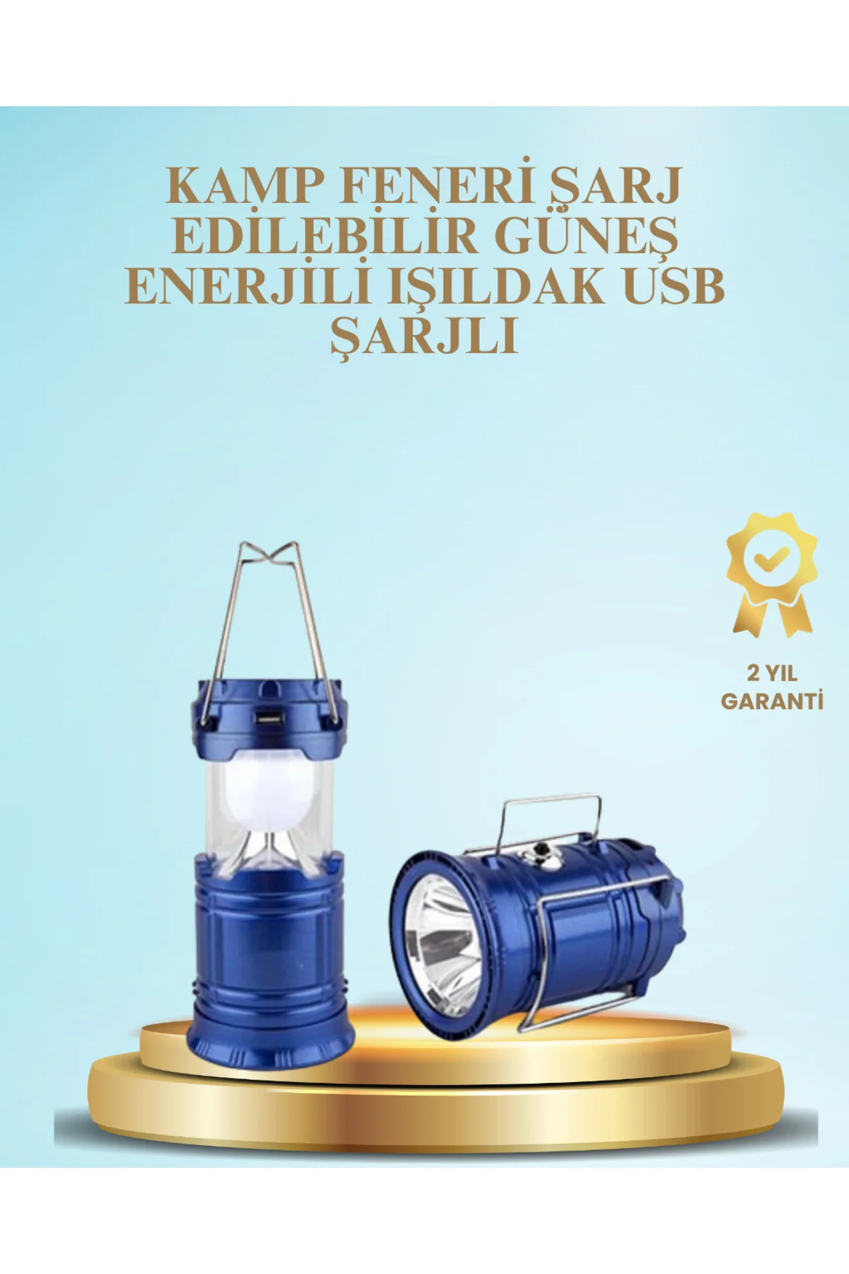 Güneş Enerjili Kızaklı Şarjlı Büyük Boy Kamp Feneri – USB Çıkışlı