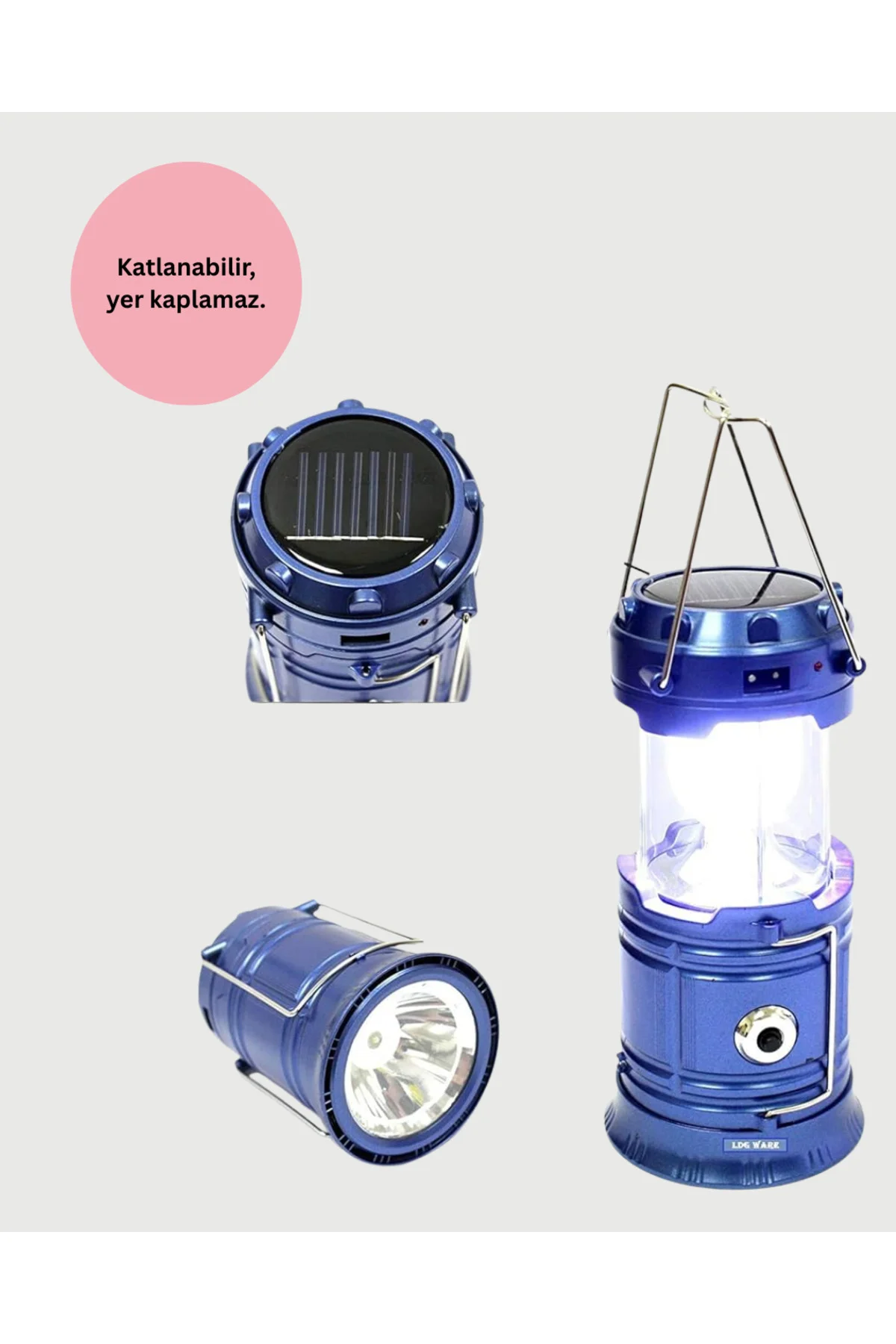 Güneş Enerjili Kızaklı Şarjlı Büyük Boy Kamp Feneri – USB Çıkışlı