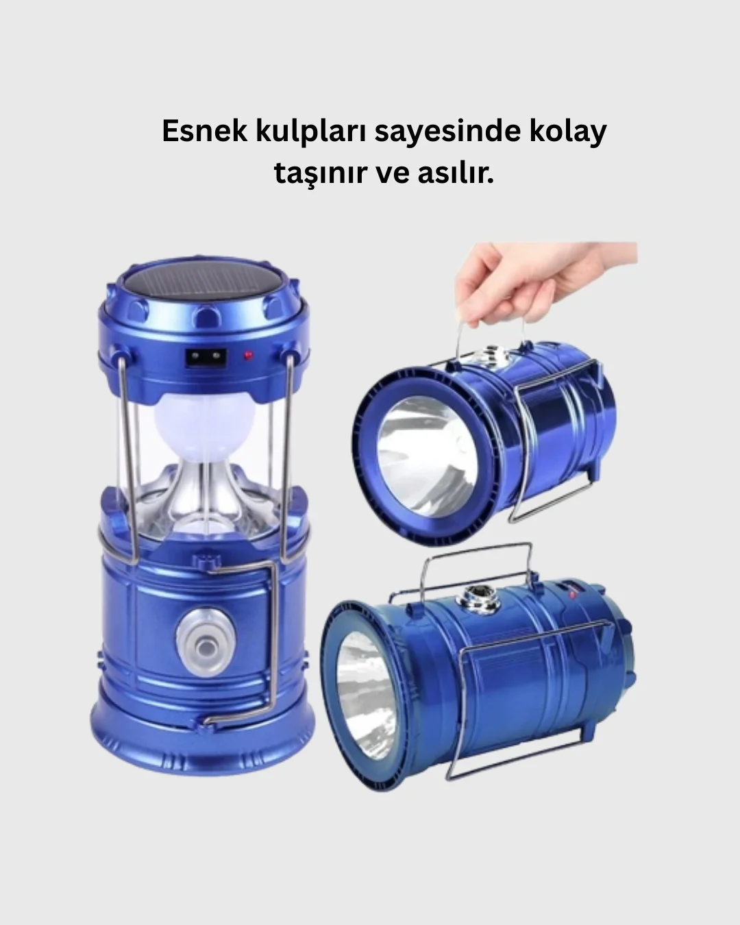 Güneş Enerjili Kızaklı Şarjlı Büyük Boy Kamp Feneri – USB Çıkışlı, Katlanabilir, Çok Fonksiyonlu