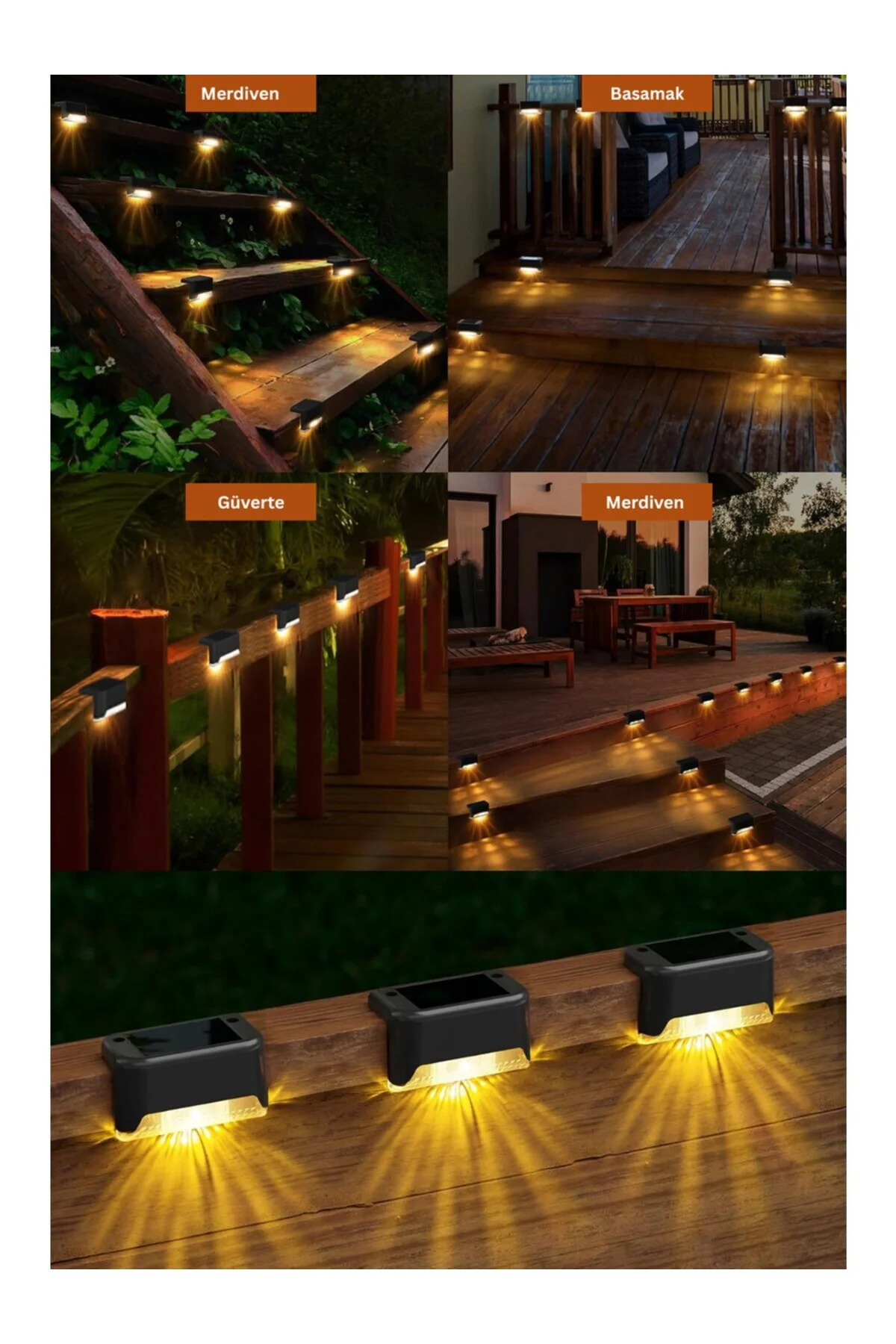 Güneş Enerjili LED Duvar Apliği Sensörlü Bahçe Balkon Merdiven Iş