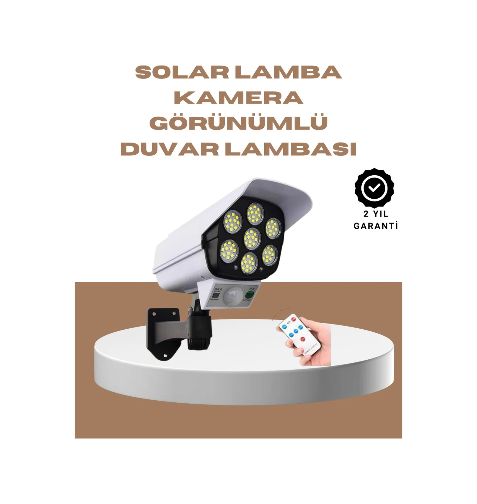 Güneş Enerjili Led Lamba + Güvenlik Kamerası Görünümlü 5-8 M Hareket Algılamalı, Beyaz Işık