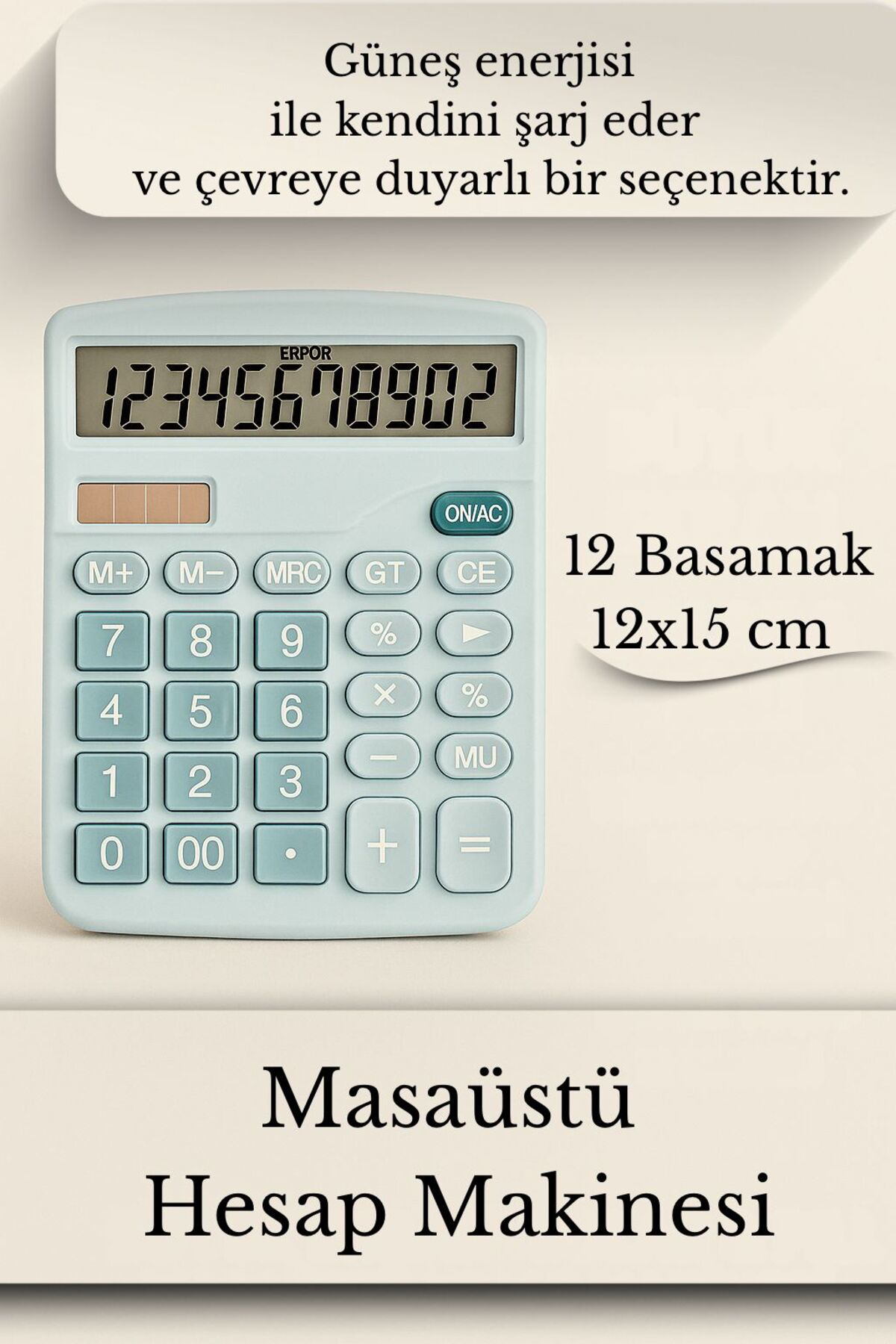 Güneş Enerjili Masaüstü Hesap Makinesi – 12 Basamaklı