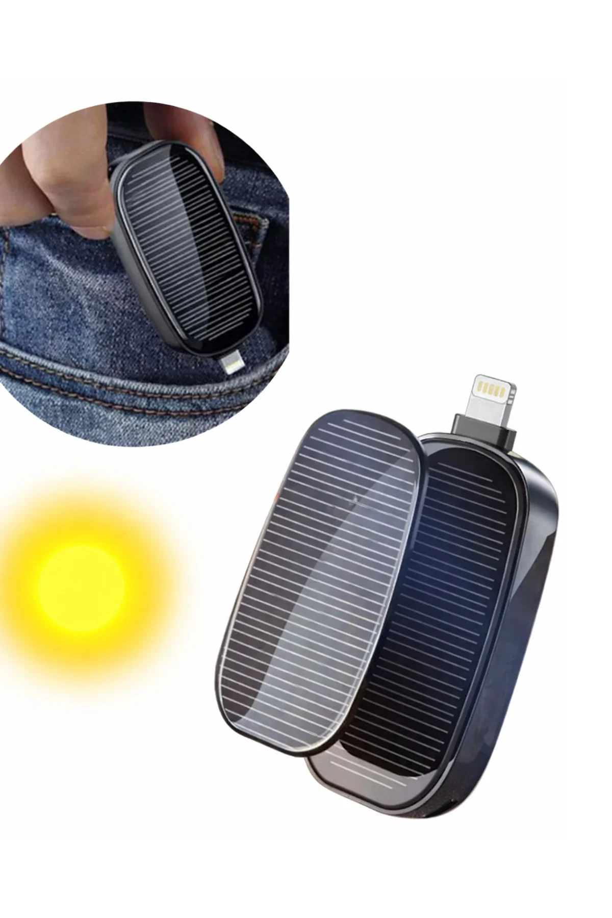 Güneş Enerjili Mini Powerbank 1200mAh Ultra İnce Taşınabilir - Li