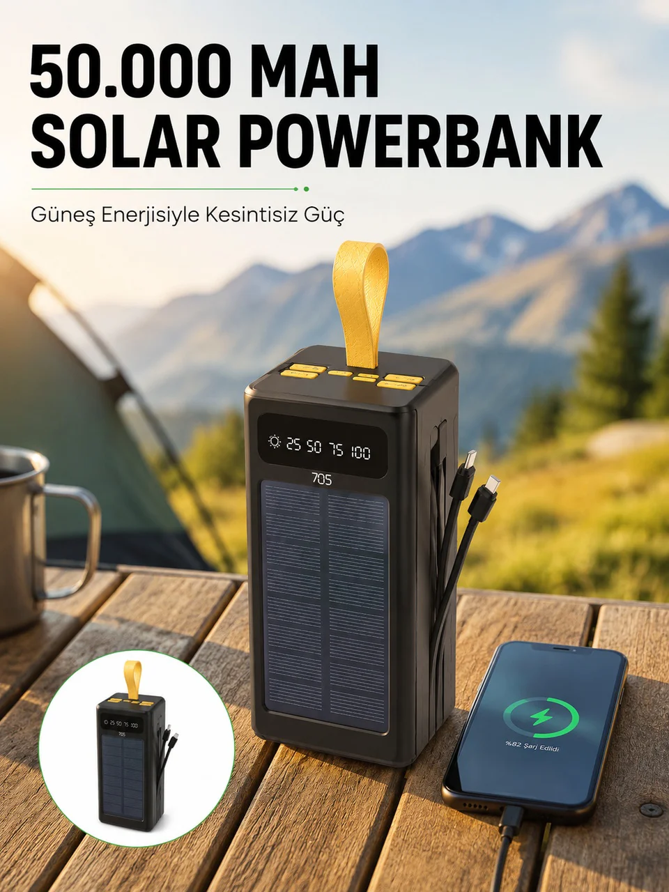 Güneş Enerjili Powerbank Dijital Göstergeli Taşınabilir Güç Kaynağı Yeni Nesil - Lisinya Diğer