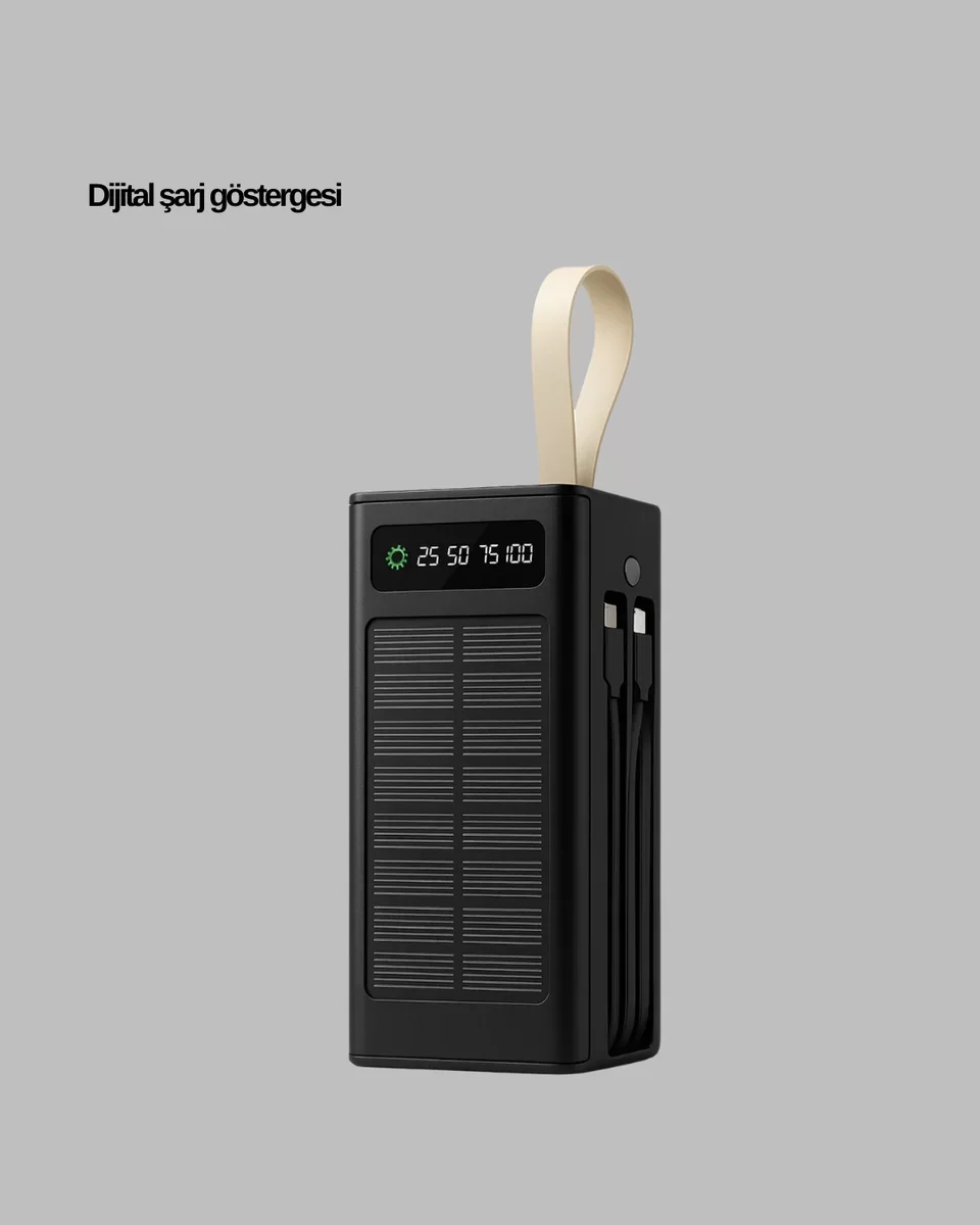 Güneş Enerjili Powerbank Dijital Göstergeli Taşınabilir Güç Kaynağı ve LED Işık ile Sonsuz Enerji