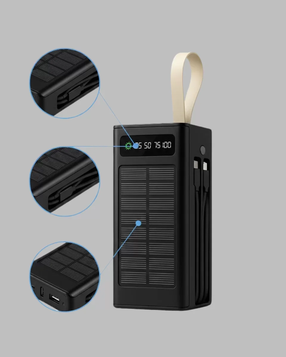 Güneş Enerjili Powerbank Dijital Göstergeli Taşınabilir Güç Kaynağı ve LED Işık ile Sonsuz Enerji