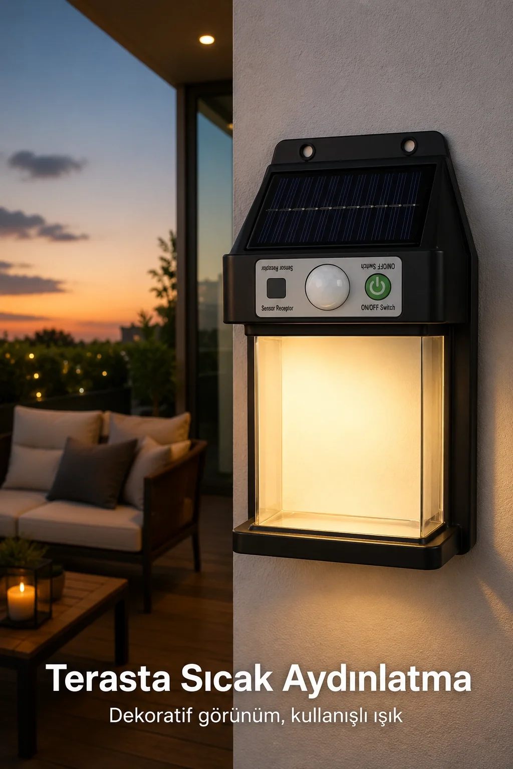 Güneş Enerjili Sensörlü Solar Aplik Dış Mekan Kapı Bahçe Teras Duvar Aydınlatma