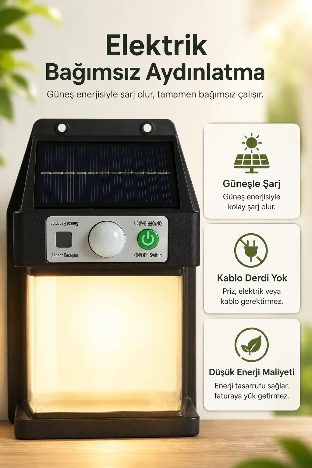 Güneş Enerjili Sensörlü Solar Aplik Duvar Tipi Dış Mekan Bahçe Ba