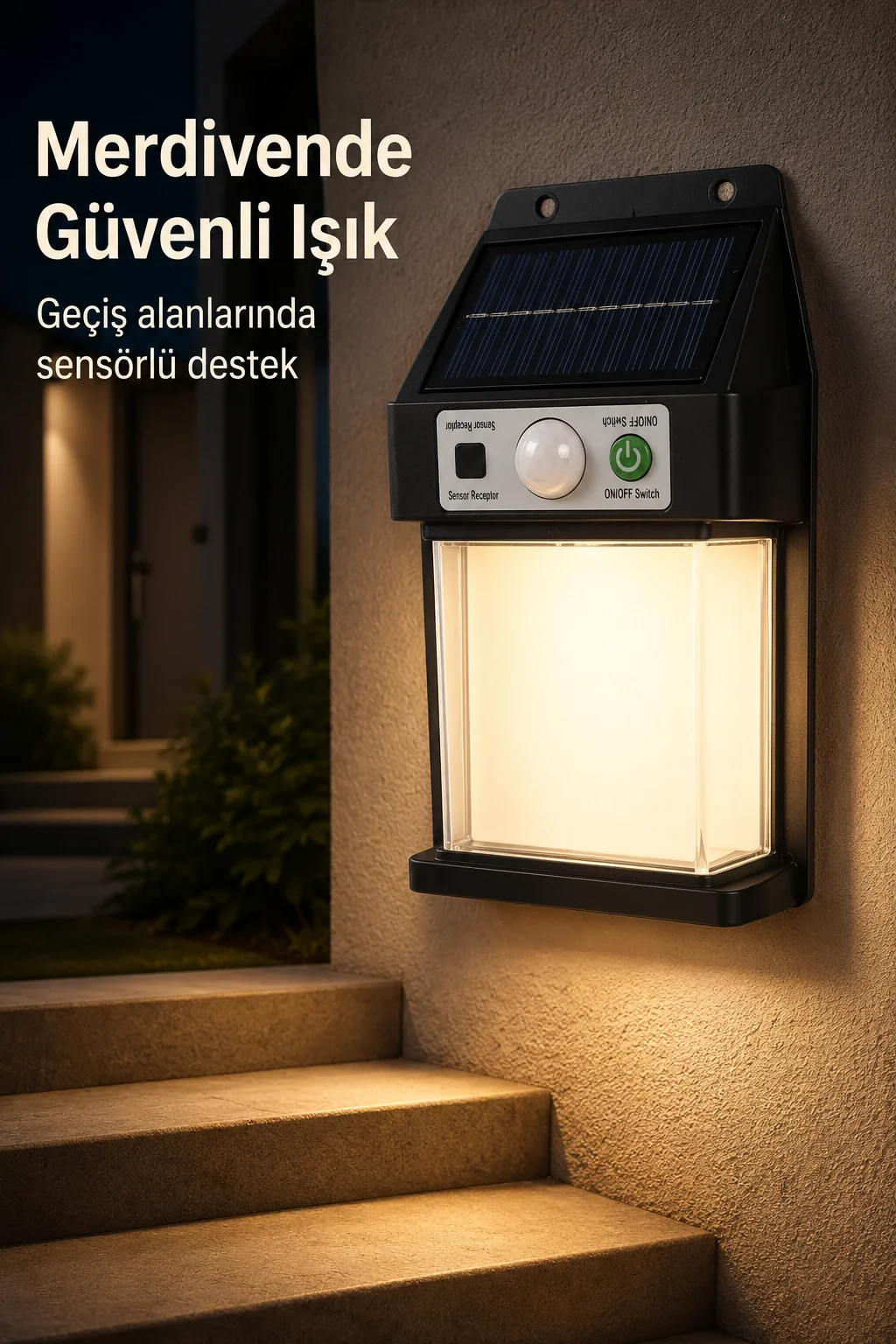 Güneş Enerjili Sensörlü Solar Aplik Dış Mekan Kapı Bahçe Balkon Garaj Duvar Işığı