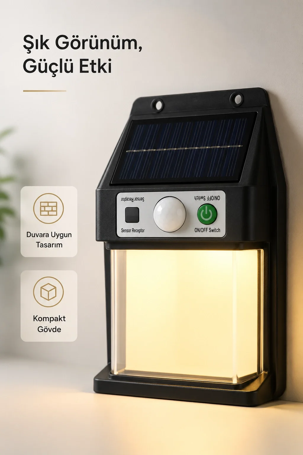 Güneş Enerjili Sensörlü Solar Aplik Duvar Tipi Dış Mekan Bahçe Ba