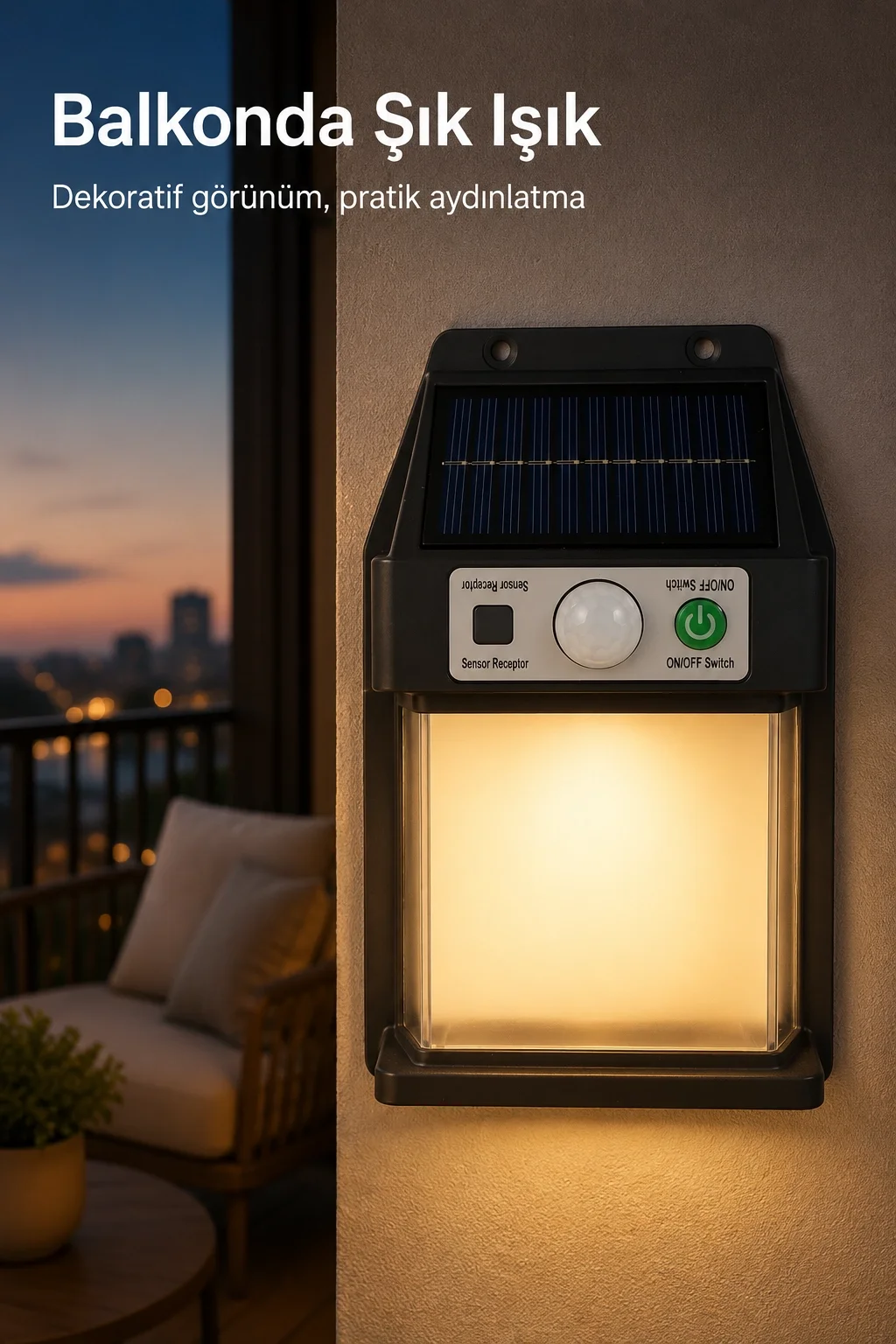Güneş Enerjili Sensörlü Solar Aplik Dış Mekan Kapı Bahçe Balkon Garaj Duvar Işığı