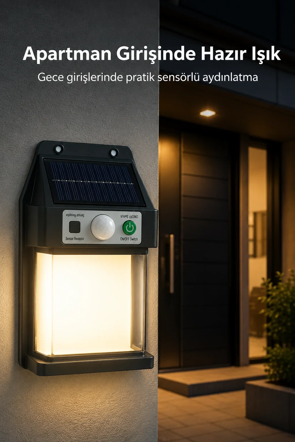 Güneş Enerjili Sensörlü Solar Aplik Dış Mekan Kapı Bahçe Teras Duvar Aydınlatma