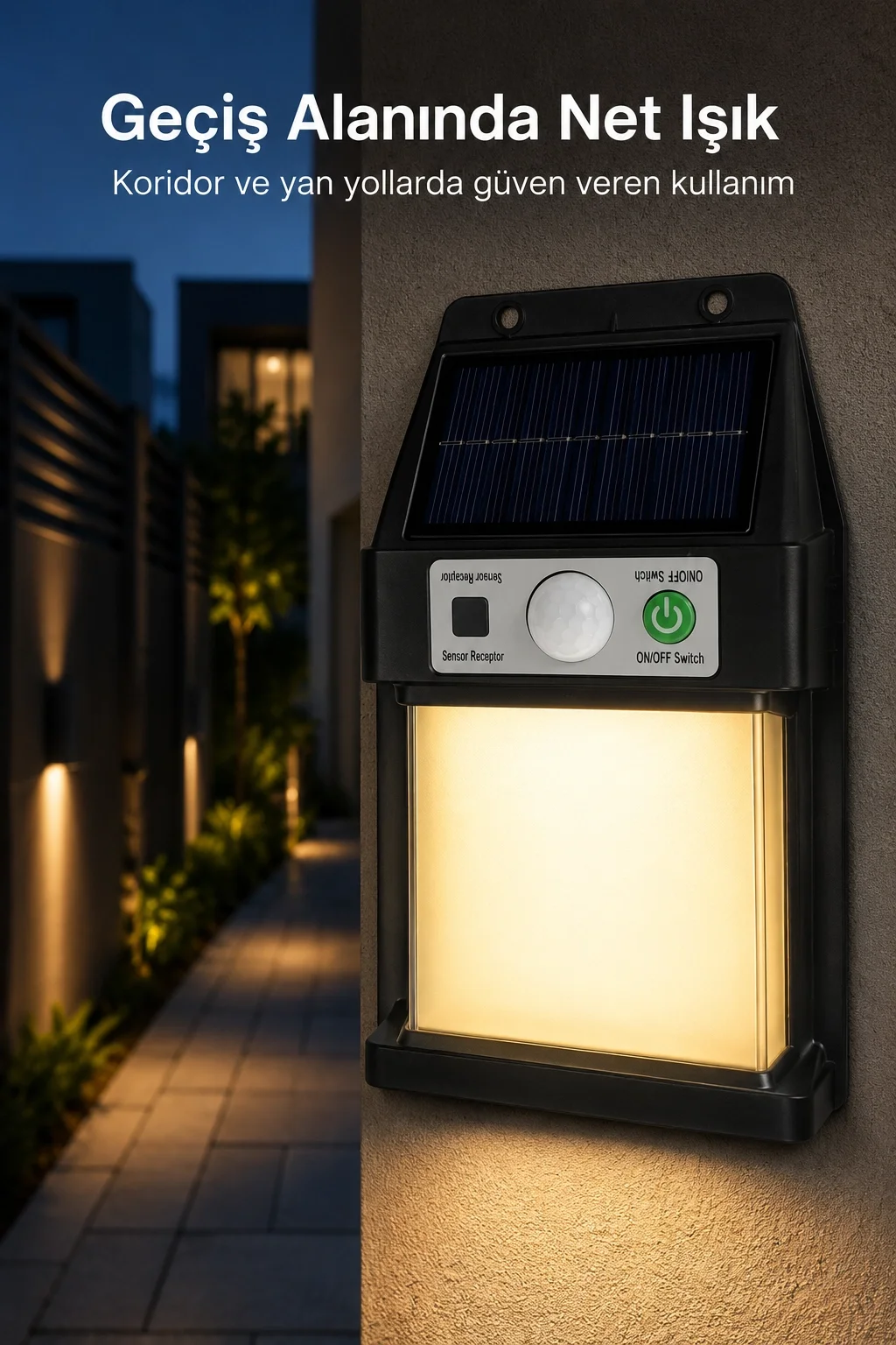 Güneş Enerjili Sensörlü Solar Aplik Dış Mekan Kapı Bahçe Teras Duvar Aydınlatma