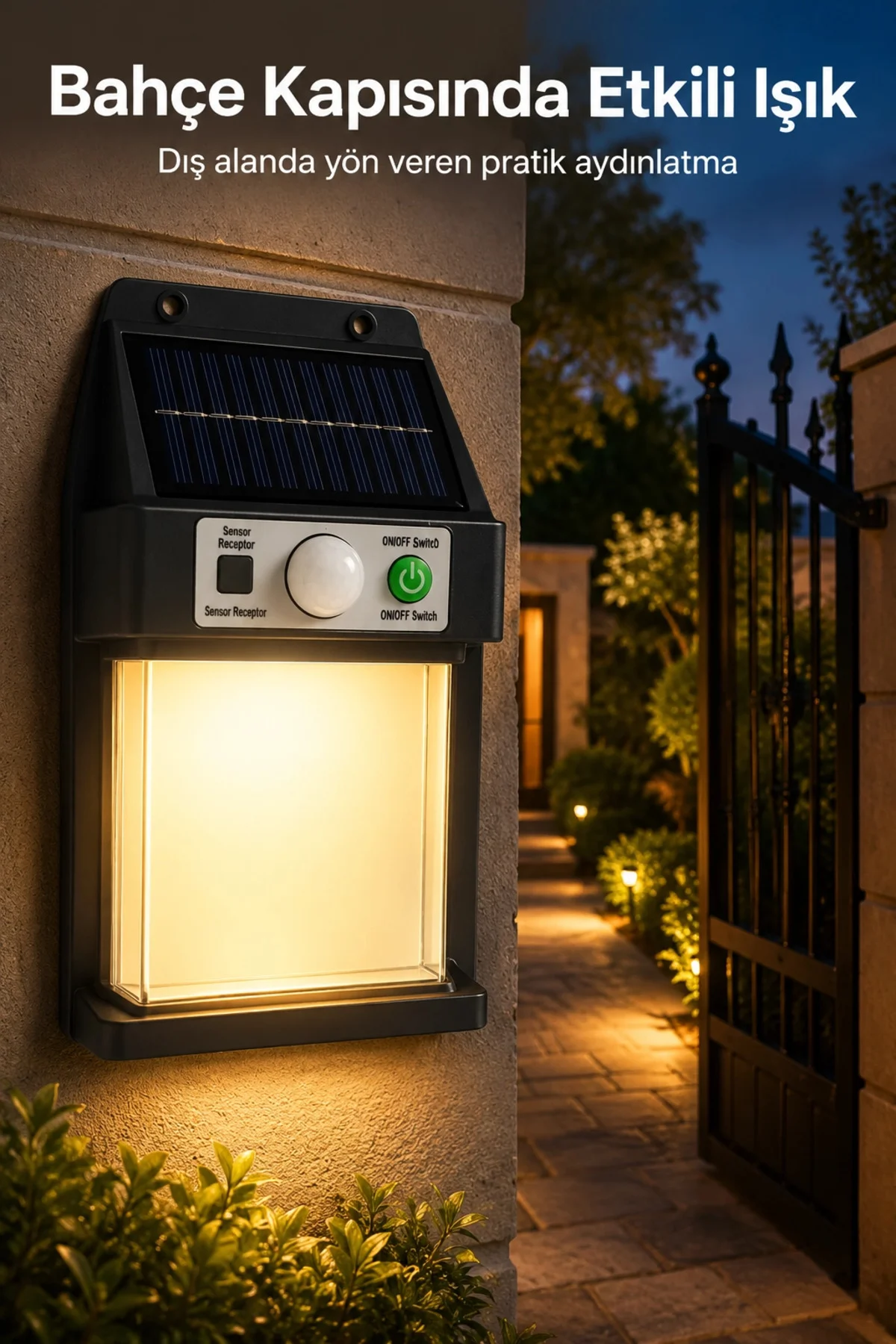 Güneş Enerjili Sensörlü Solar Aplik Dış Mekan Kapı Bahçe Teras Du