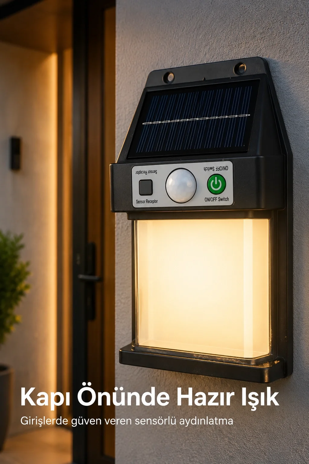 Güneş Enerjili Sensörlü Solar Aplik Dış Mekan Kapı Bahçe Balkon Garaj Duvar Işığı