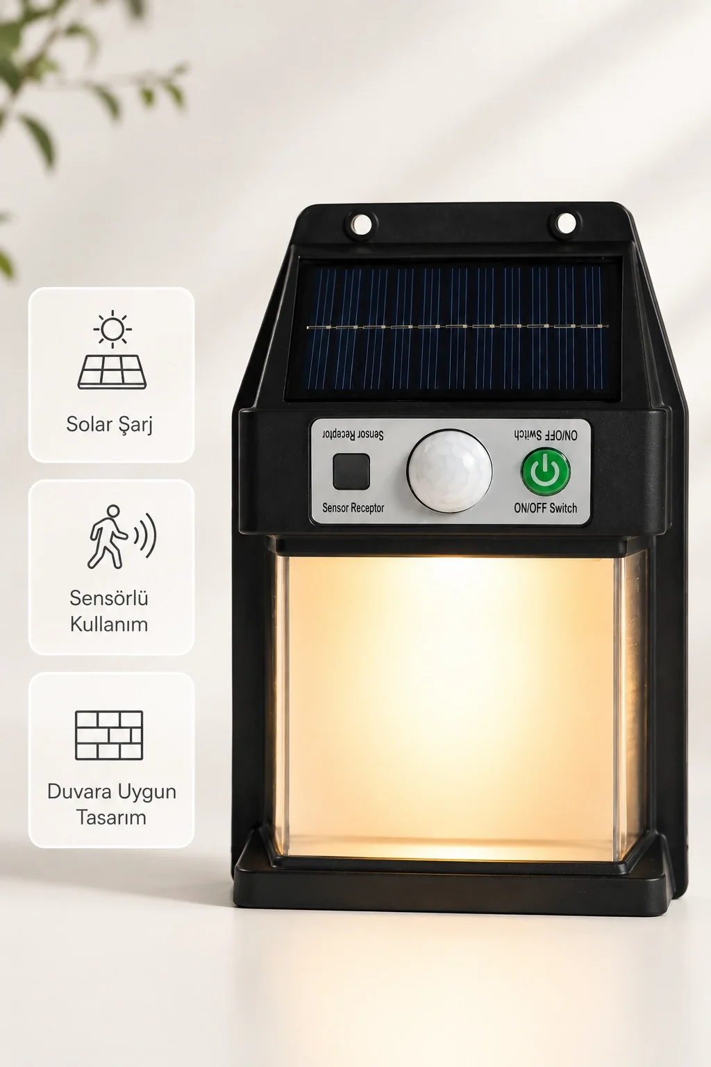 Güneş Enerjili Sensörlü Solar Aplik Duvar Tipi Dış Mekan Hareket 