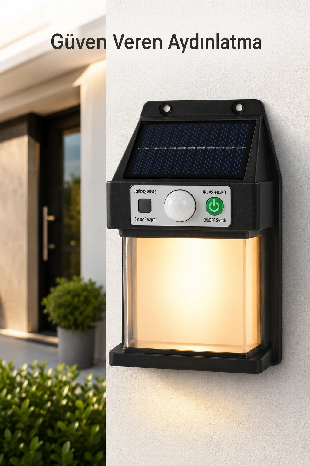 Güneş Enerjili Sensörlü Solar Aplik Duvar Tipi Dış Mekan Hareket 