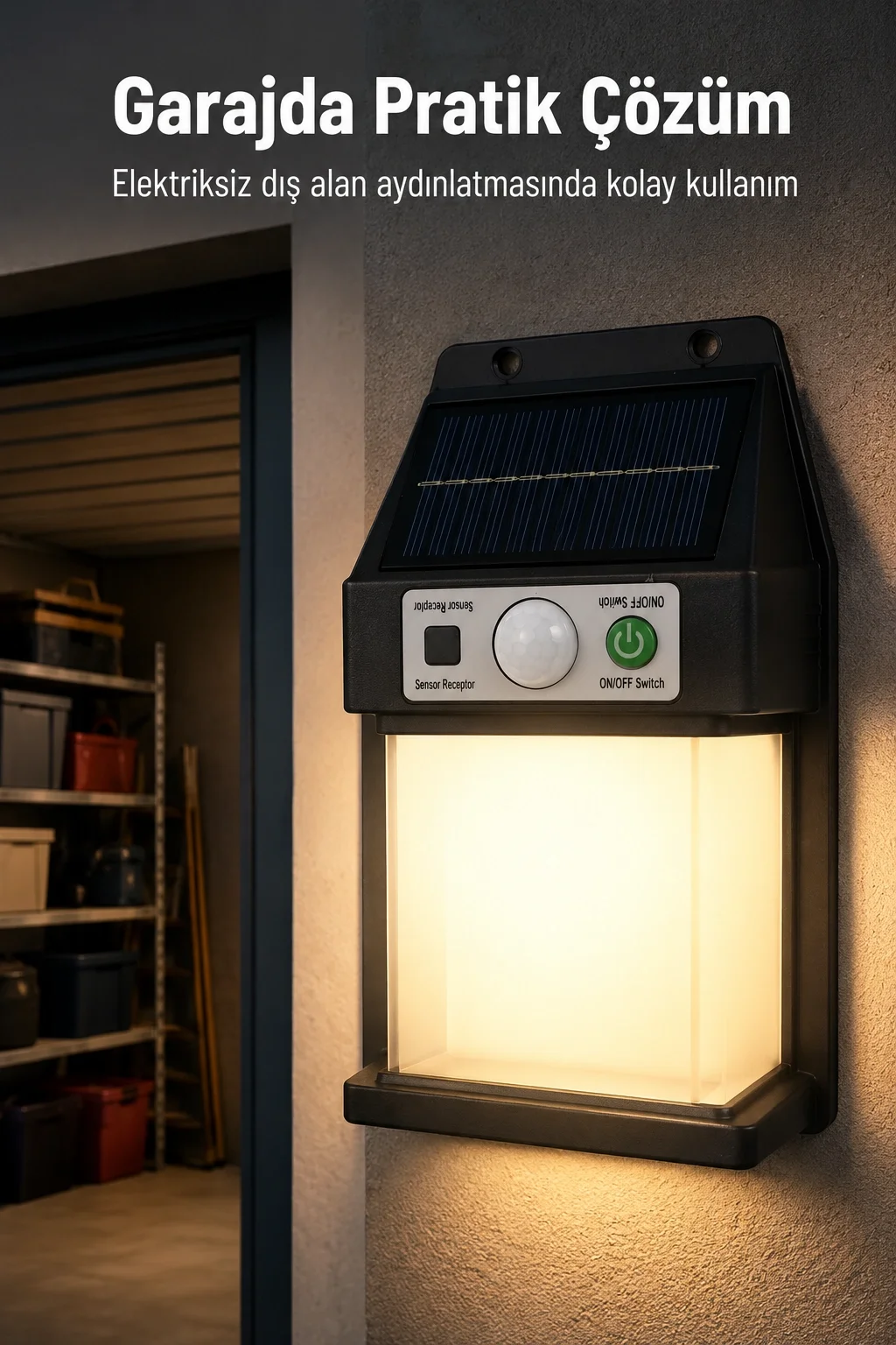 Güneş Enerjili Sensörlü Solar Aplik Dış Mekan Kapı Bahçe Balkon Garaj Duvar Işığı
