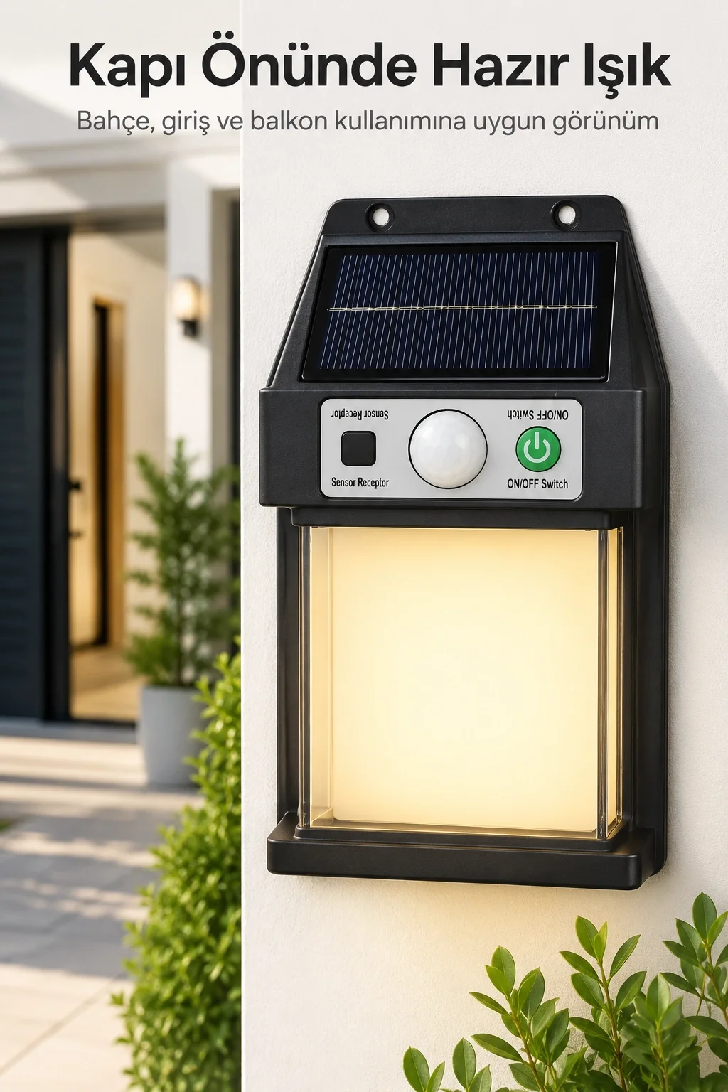 Güneş Enerjili Sensörlü Solar Aplik Duvar Tipi Dış Mekan Bahçe Ba