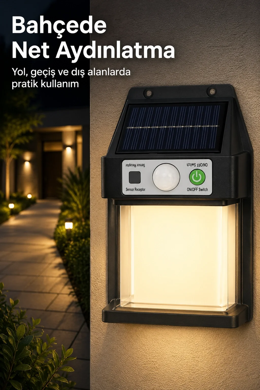 Güneş Enerjili Sensörlü Solar Aplik Dış Mekan Kapı Bahçe Balkon Garaj Duvar Işığı
