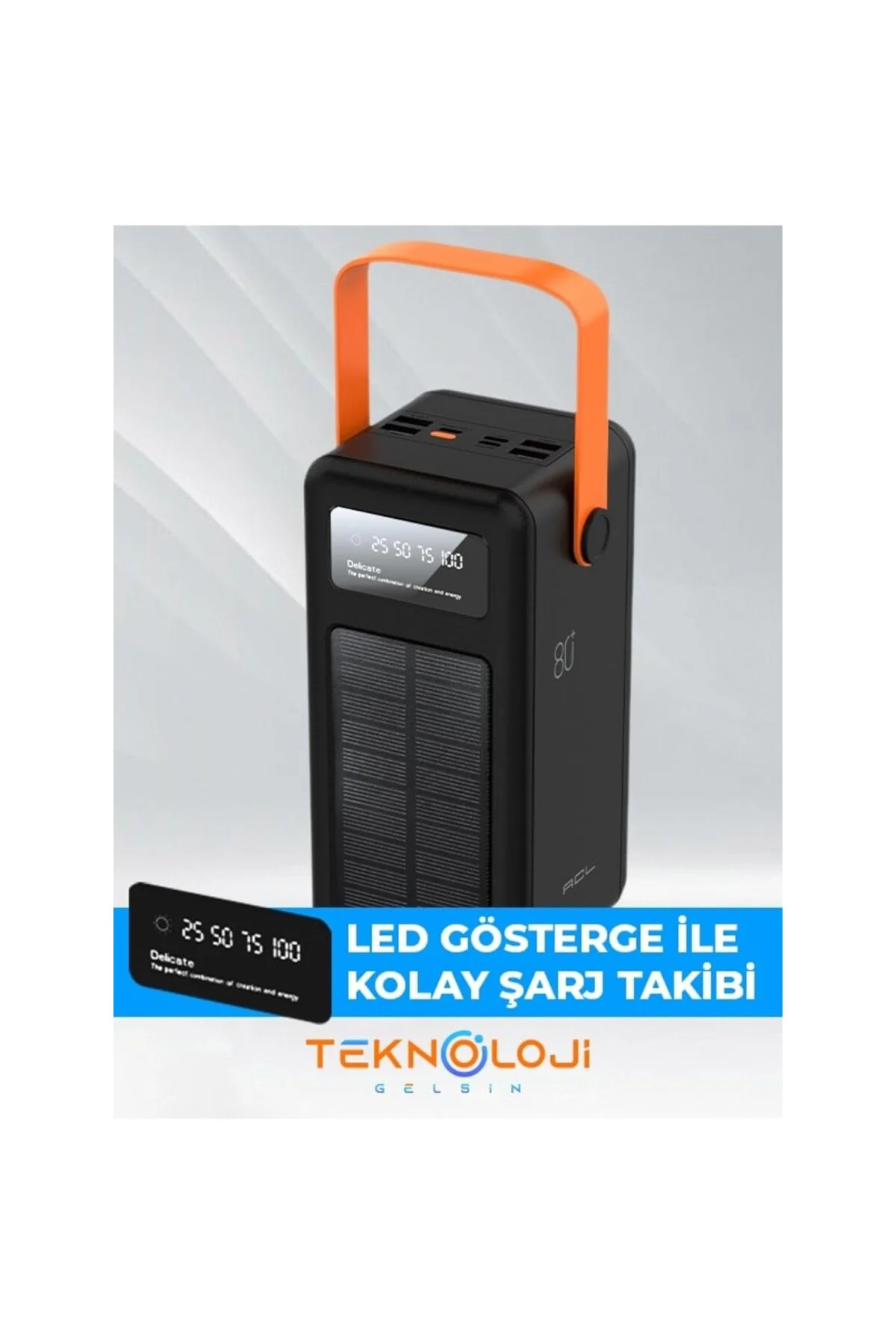 Güneş Enerjili Solar Powerbank 80.000 mAh Dijital Göstergeli El F