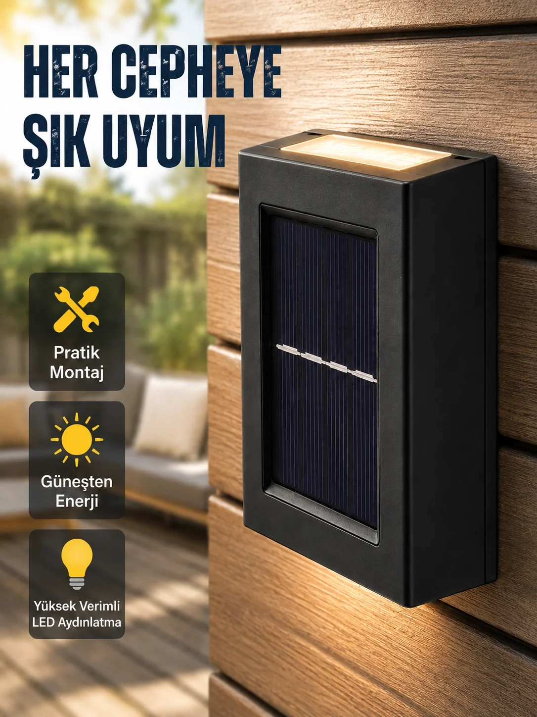 Güneş Enerjili Su Geçirmez LED Duvar Lambası Yeni Nesil
