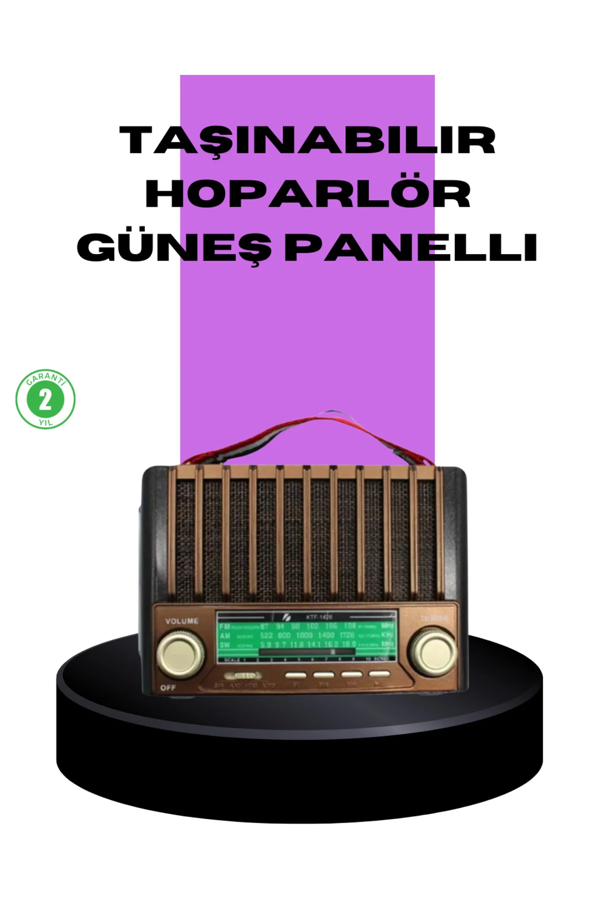 Güneş Enerjili Taşınabilir Radyo ve Bluetooth Hoparlör Çok Fonksi