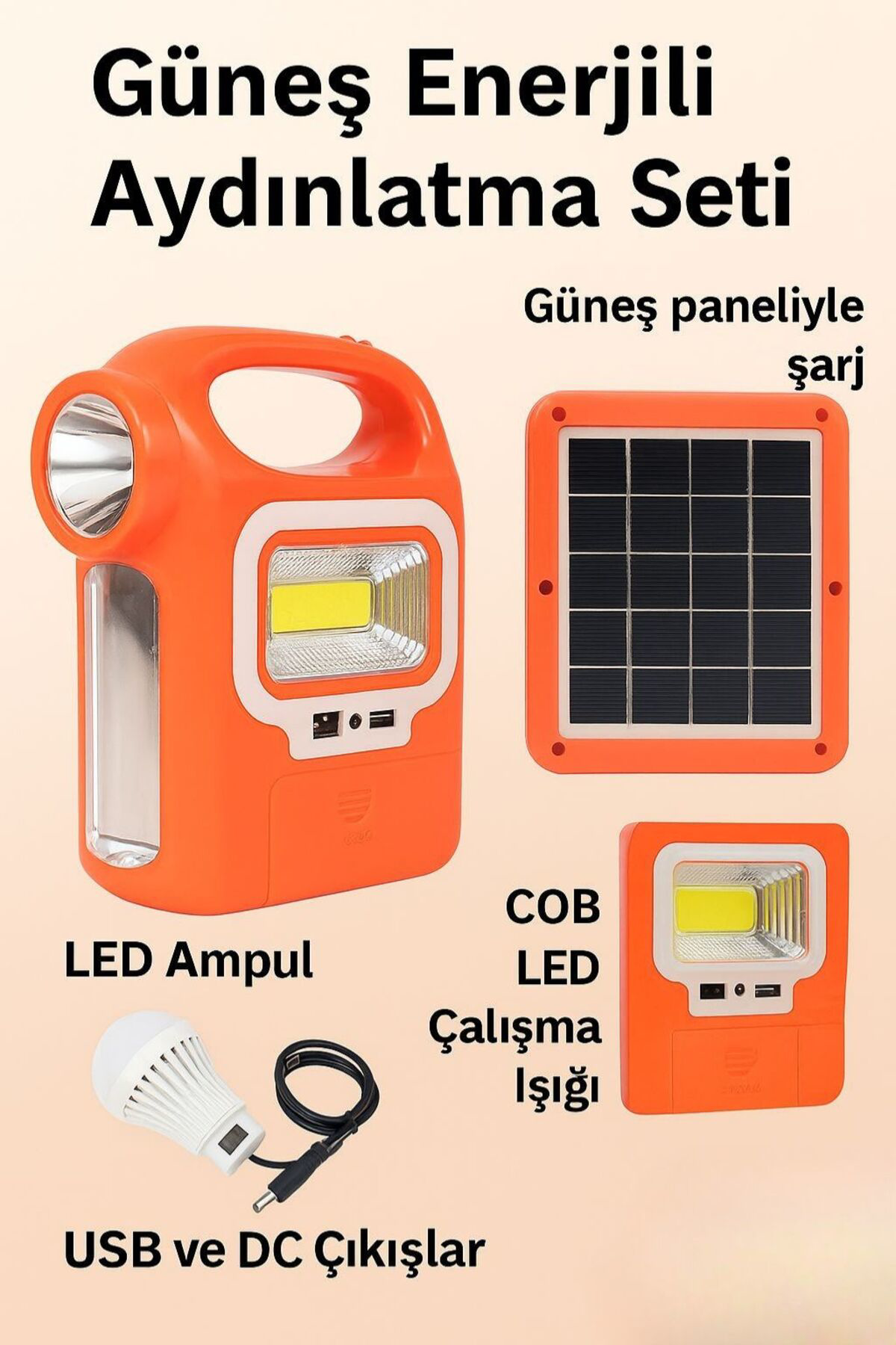 Güneş Enerjili Taşınabilir Aydınlatma ve Şarj Seti – LED Ampul & 