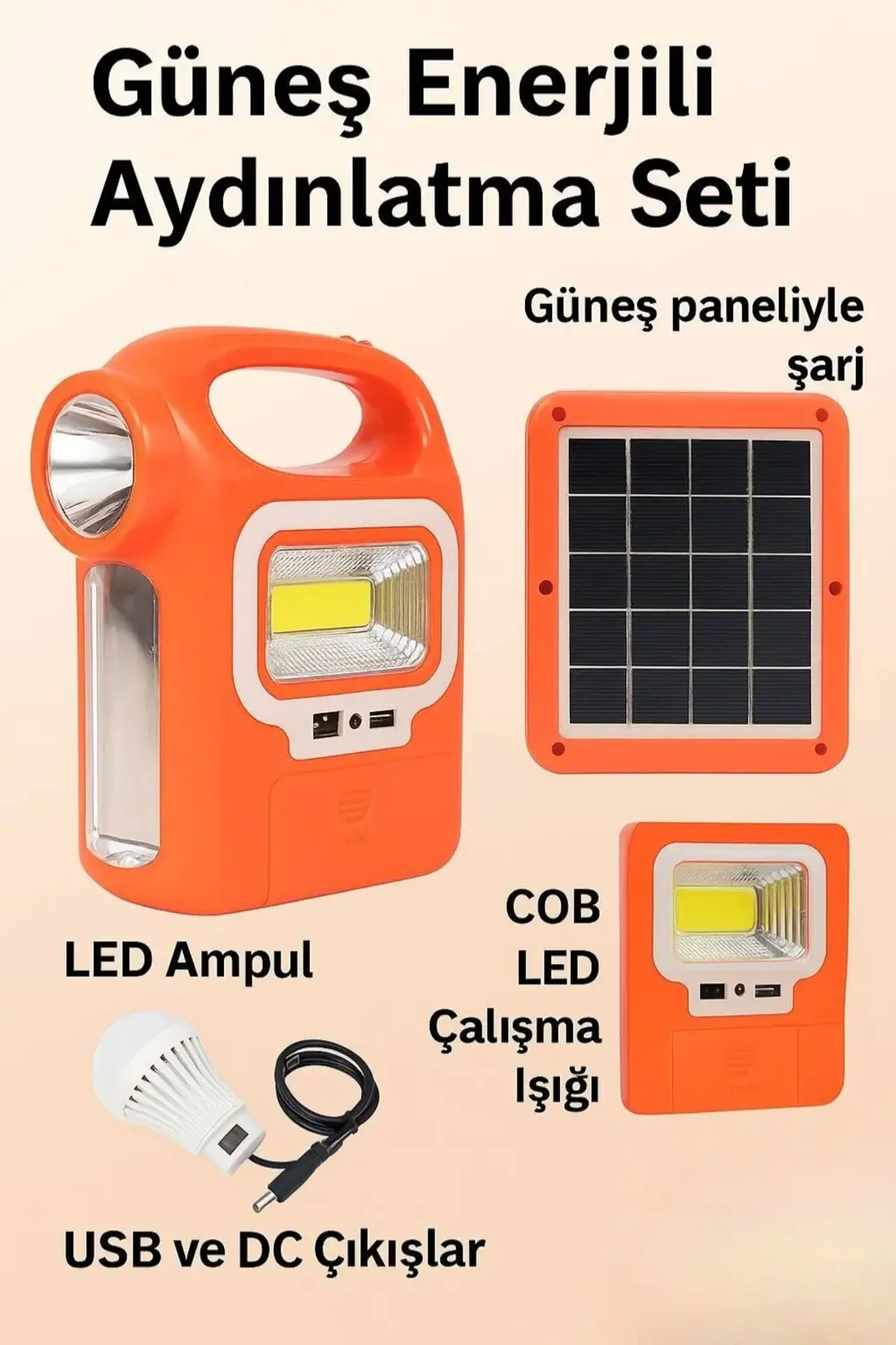 Güneş Enerjili Taşınabilir Aydınlatma ve Şarj Seti – LED Ampul &