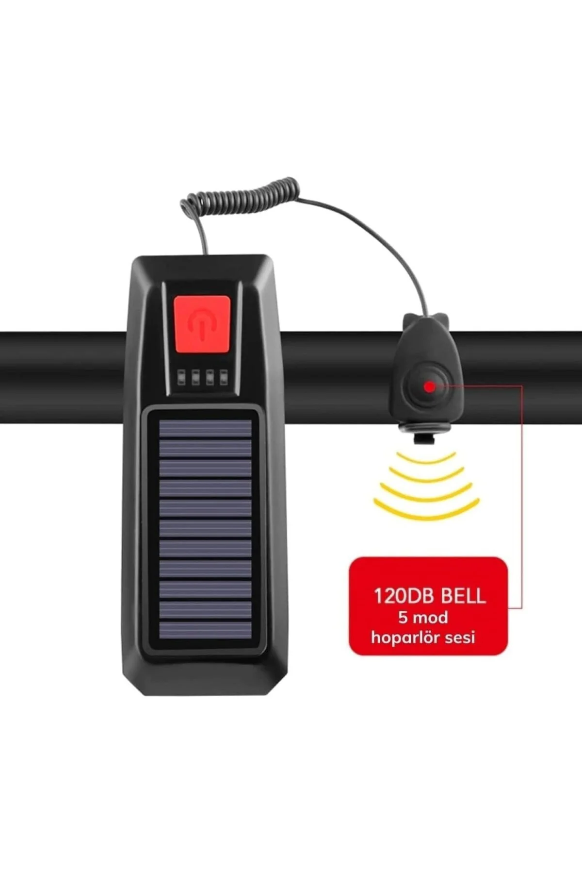 Güneş Enerjili USB ile Şarj Edilebilir LED Bisiklet Feneri Kornalı Suya Dayanıklı Fa