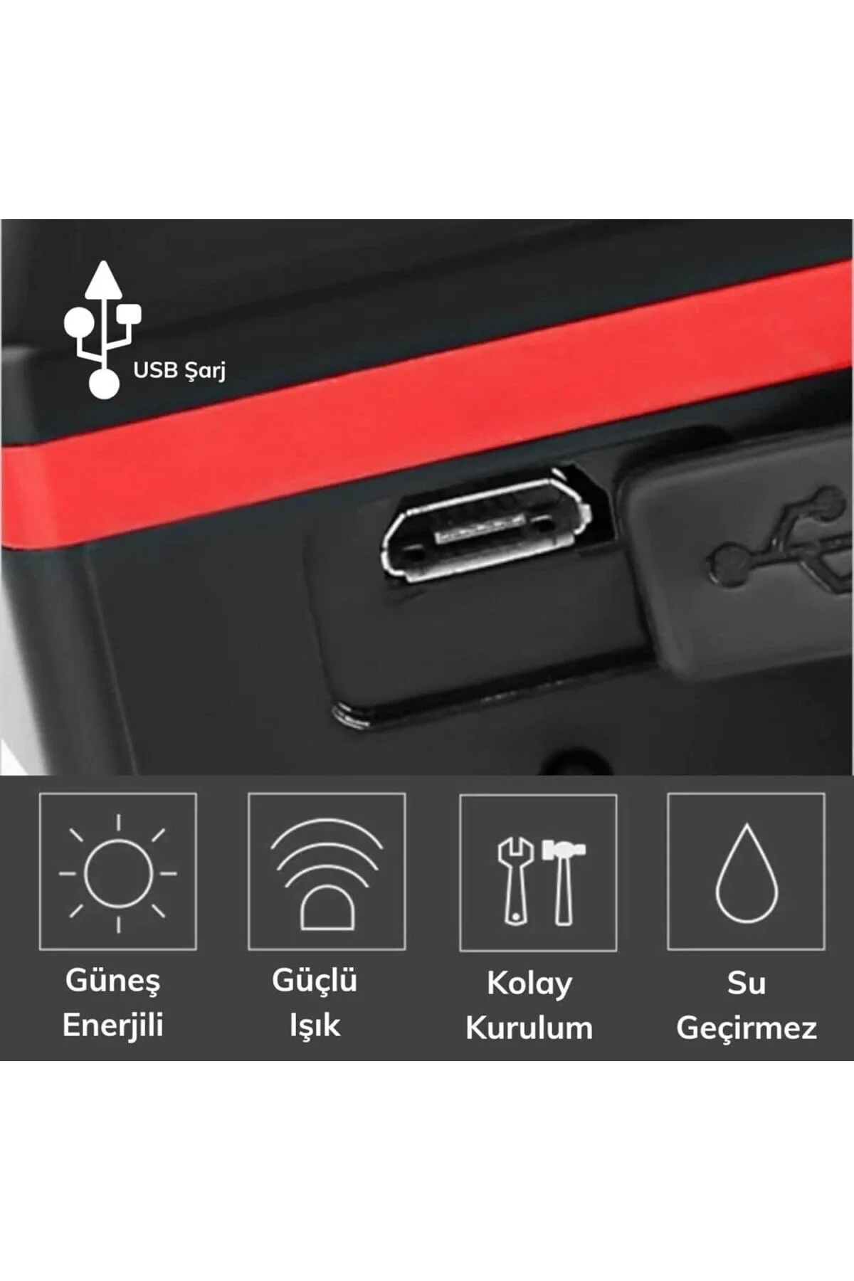 Güneş Enerjili USB ile Şarj Edilebilir LED Bisiklet Feneri Kornalı Suya Dayanıklı Fa