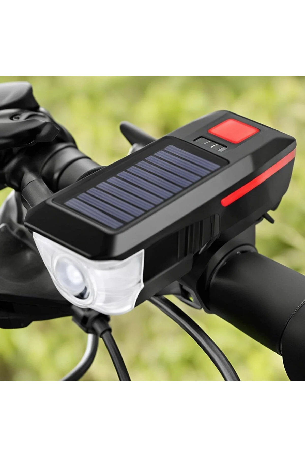 Güneş Enerjili USB ile Şarj Edilebilir LED Bisiklet Feneri Kornalı Suya Dayanıklı Fa