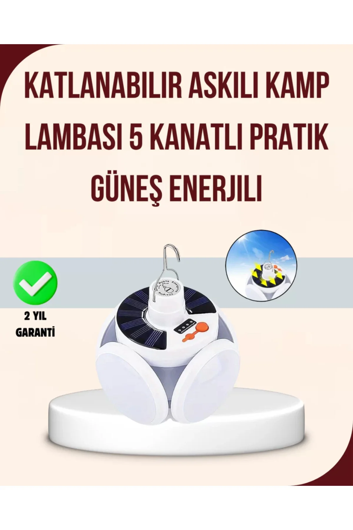 Güneş Enerjili USB Şarj Edilebilir 5 Modlu Katlanabilir LED Kamp 