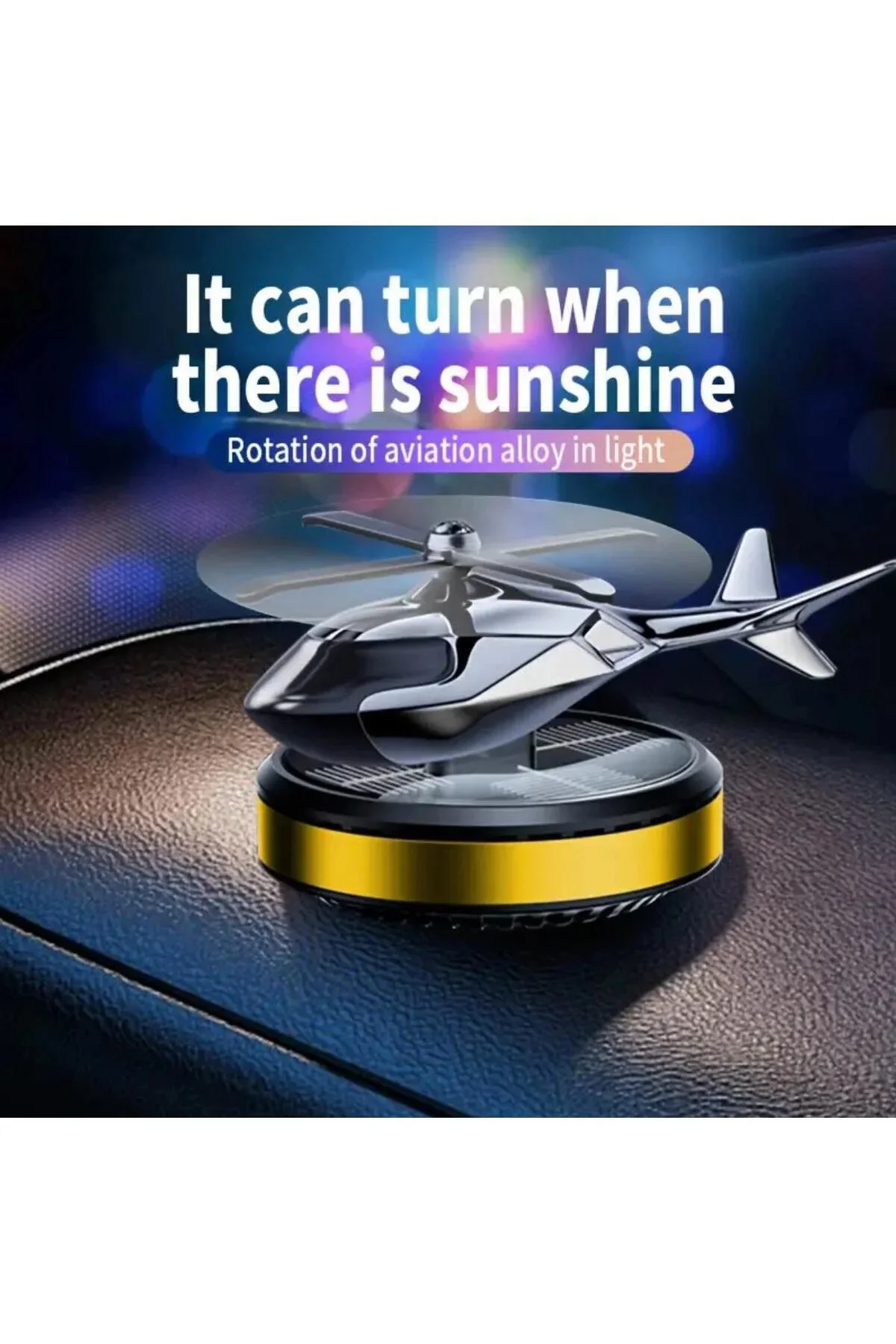 Güneş Enerjisiyle Çalışan Araç Helikopter Kokulu Süs Gold