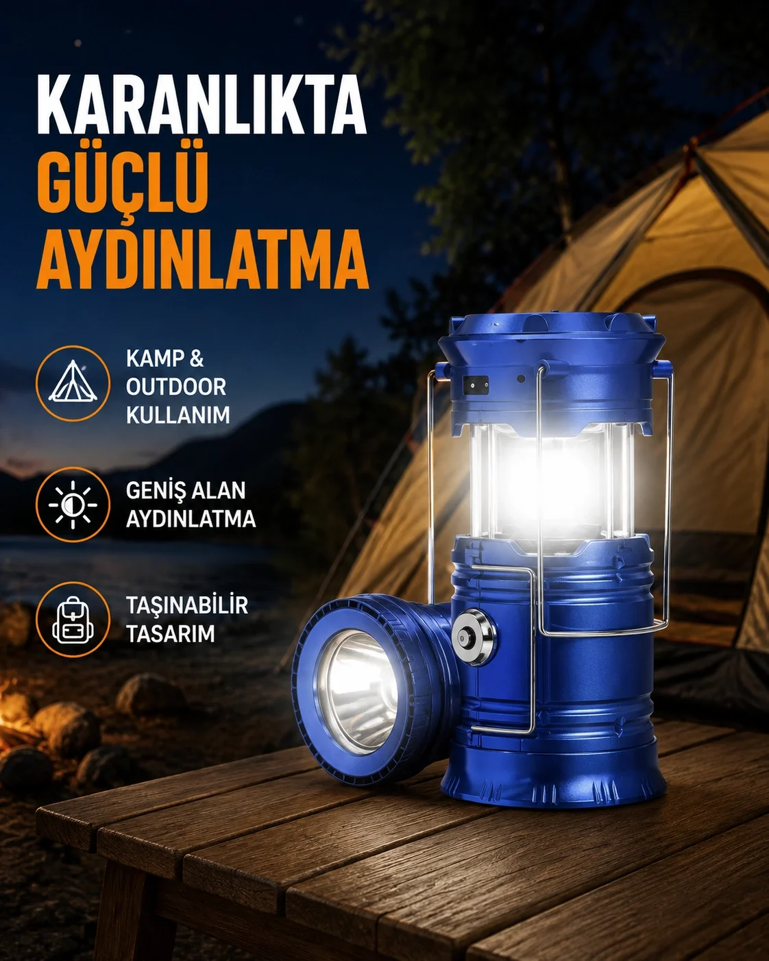 Güneş Enerjisiyle Çalışan Kamp Feneri Hafif Portatif Uzun Ömürlü Fiyatı, Yorumları ve Özellikleri