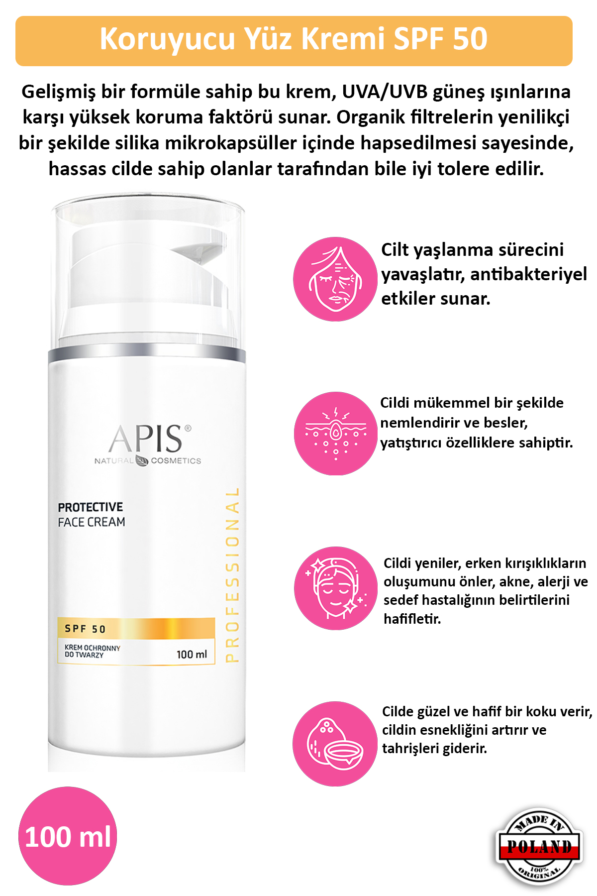 Apis Natural Cosmetics Yüz Güneş Kremi Spf 50 - 100Ml Apis Natural Cosmetics Yüz Güneş Kremi Spf 50 - 100Ml
