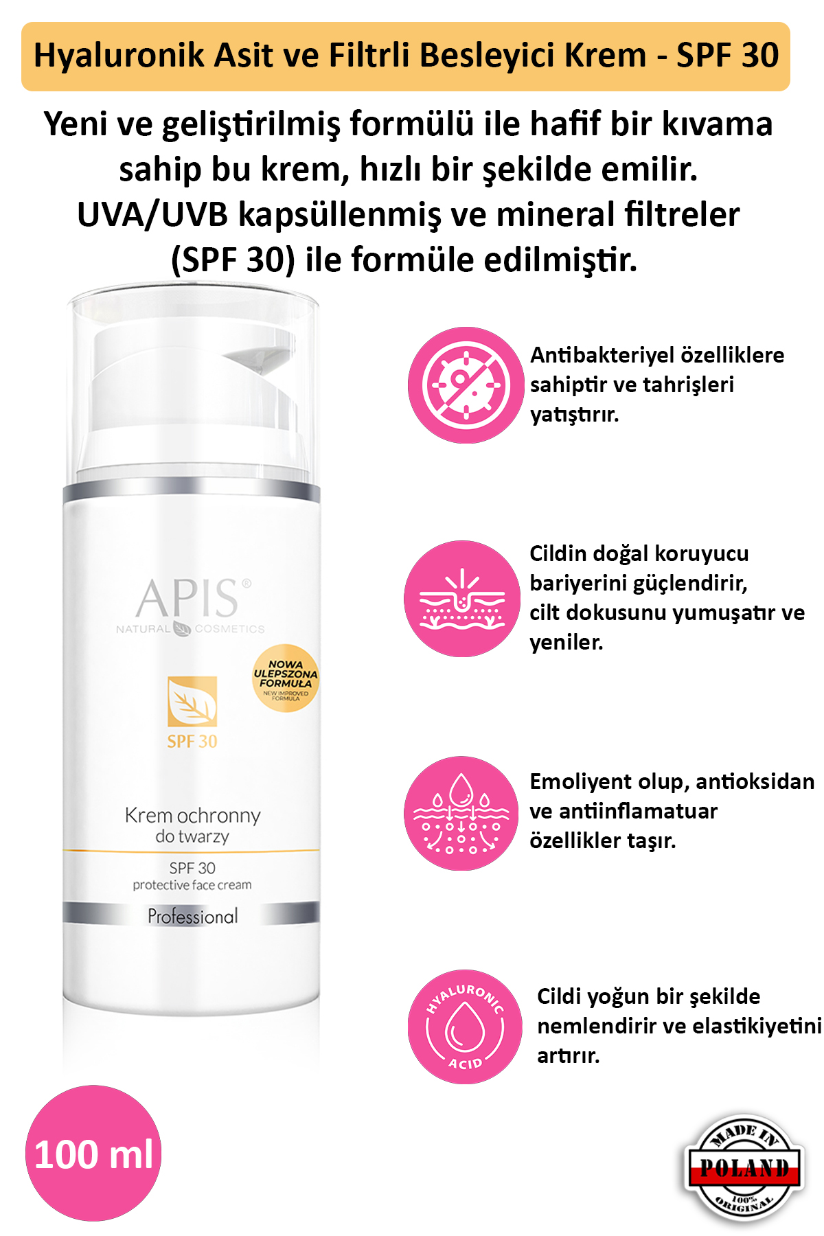 Apis Natural Cosmetics Güneş Kremi Spf 30 - 100Ml