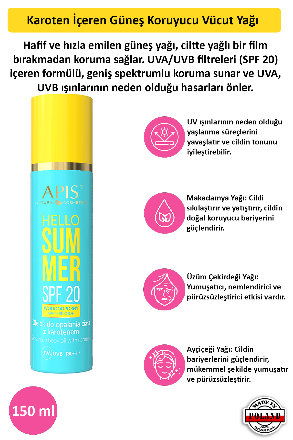 Apis Natural Cosmetics Güneş Kremi - Karotenli Spf 20 - 150Ml