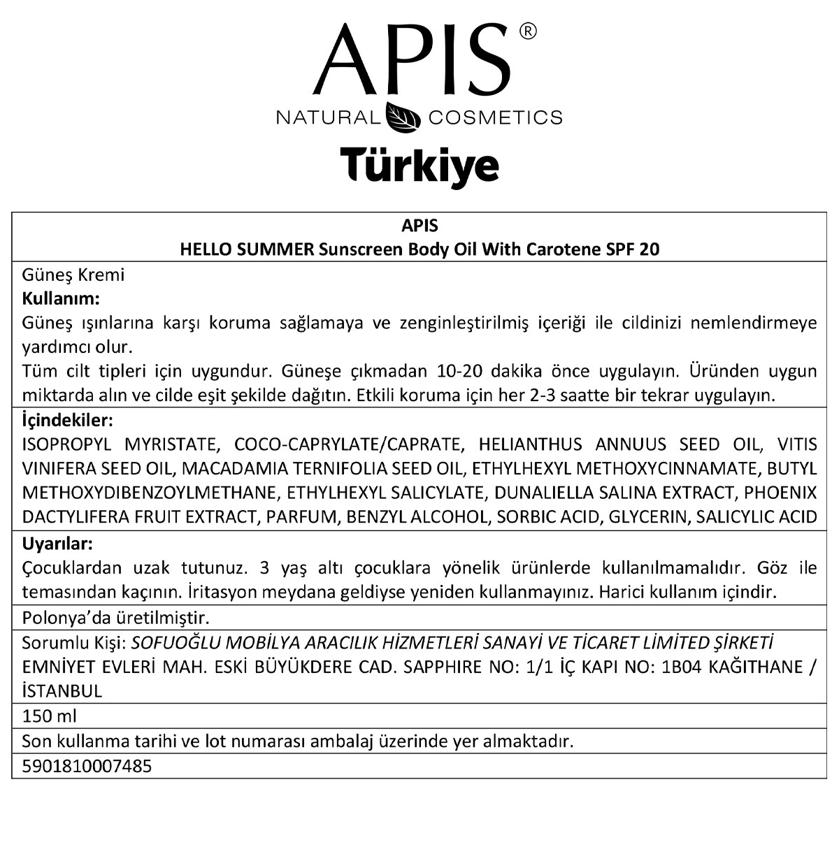 Apis Natural Cosmetics Güneş Kremi - Karotenli Spf 20 - 150Ml
