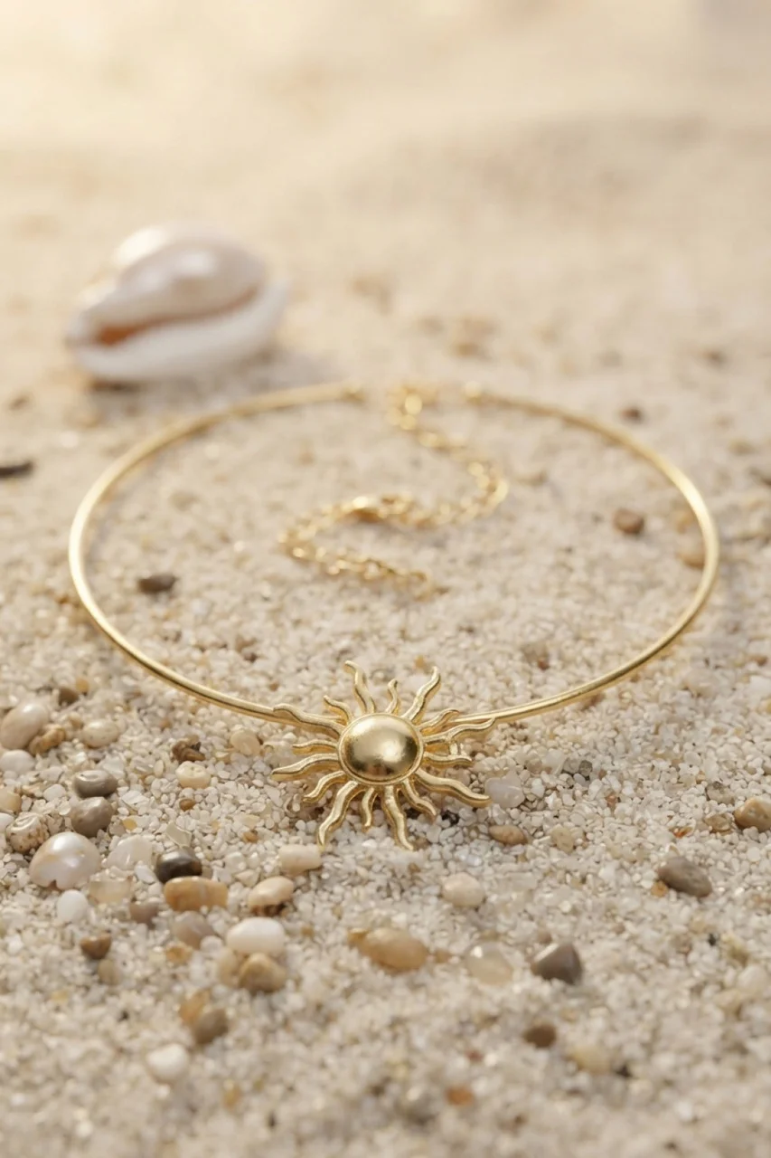 Güneş Model Gold Renk Choker Kadın Kolye - Lisinya Diğer