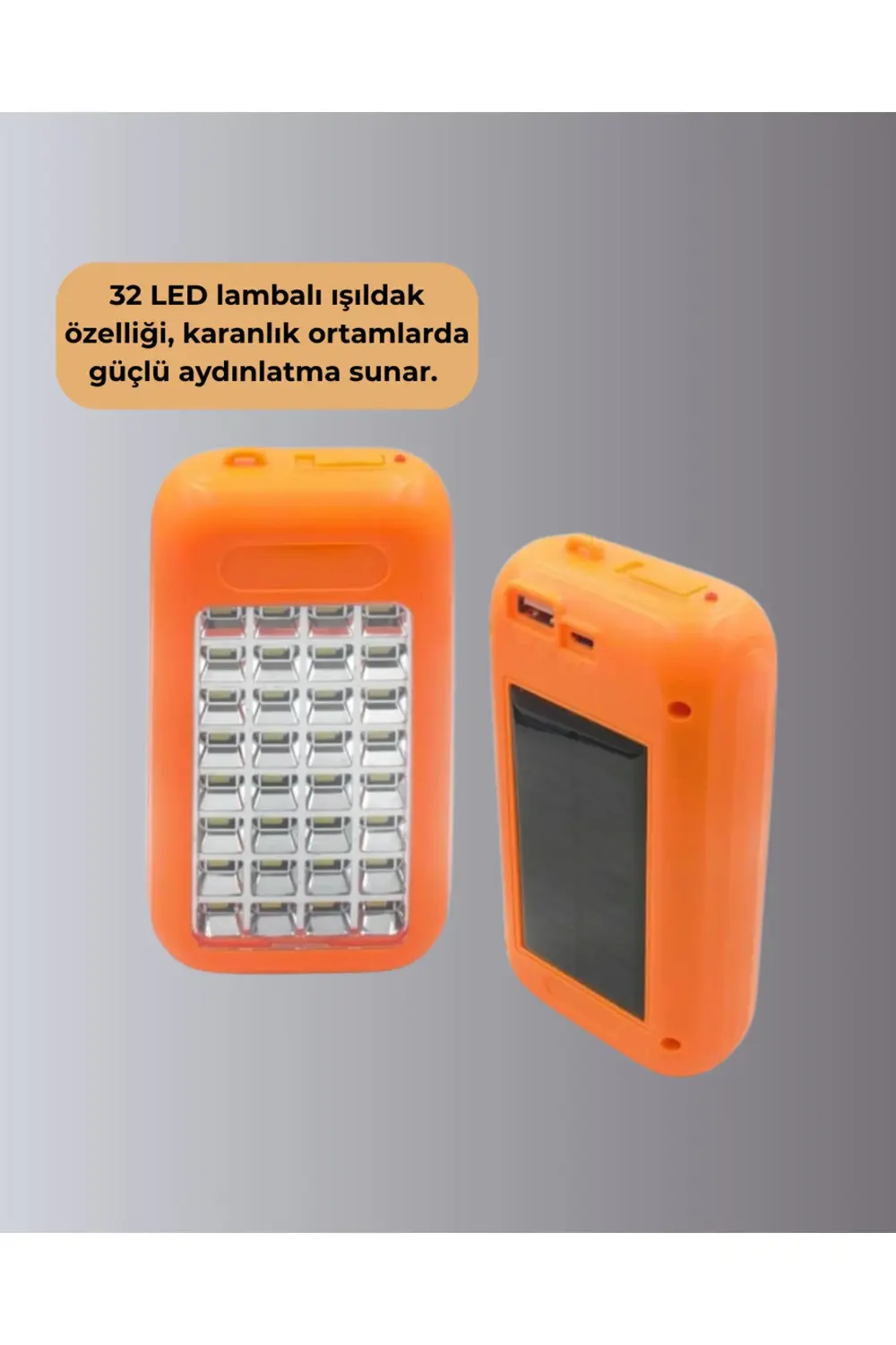Güneş Paneli ile Şarj Olan 32 LED’li Powerbank Cihazı
