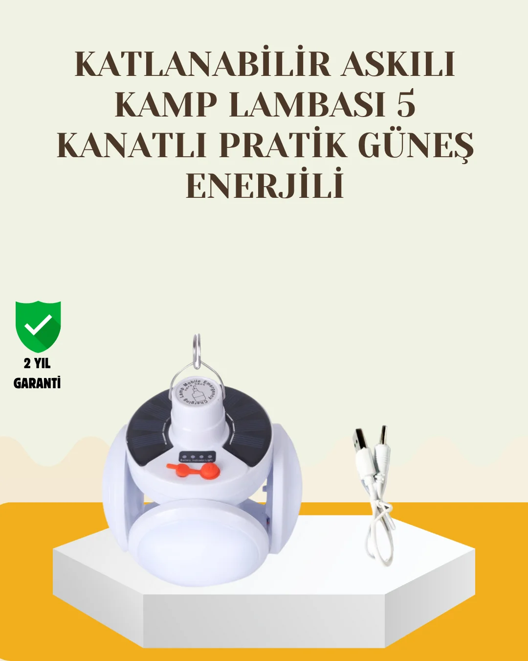 Güneş Paneliyle Şarj Olan Katlanabilir LED Çadır Lambası – 5 Kademeli Aydınlatma Güneş Paneliyle Şarj Olan Katlanabilir LED Çadır Lambası – 5 Kademeli Aydınlatma