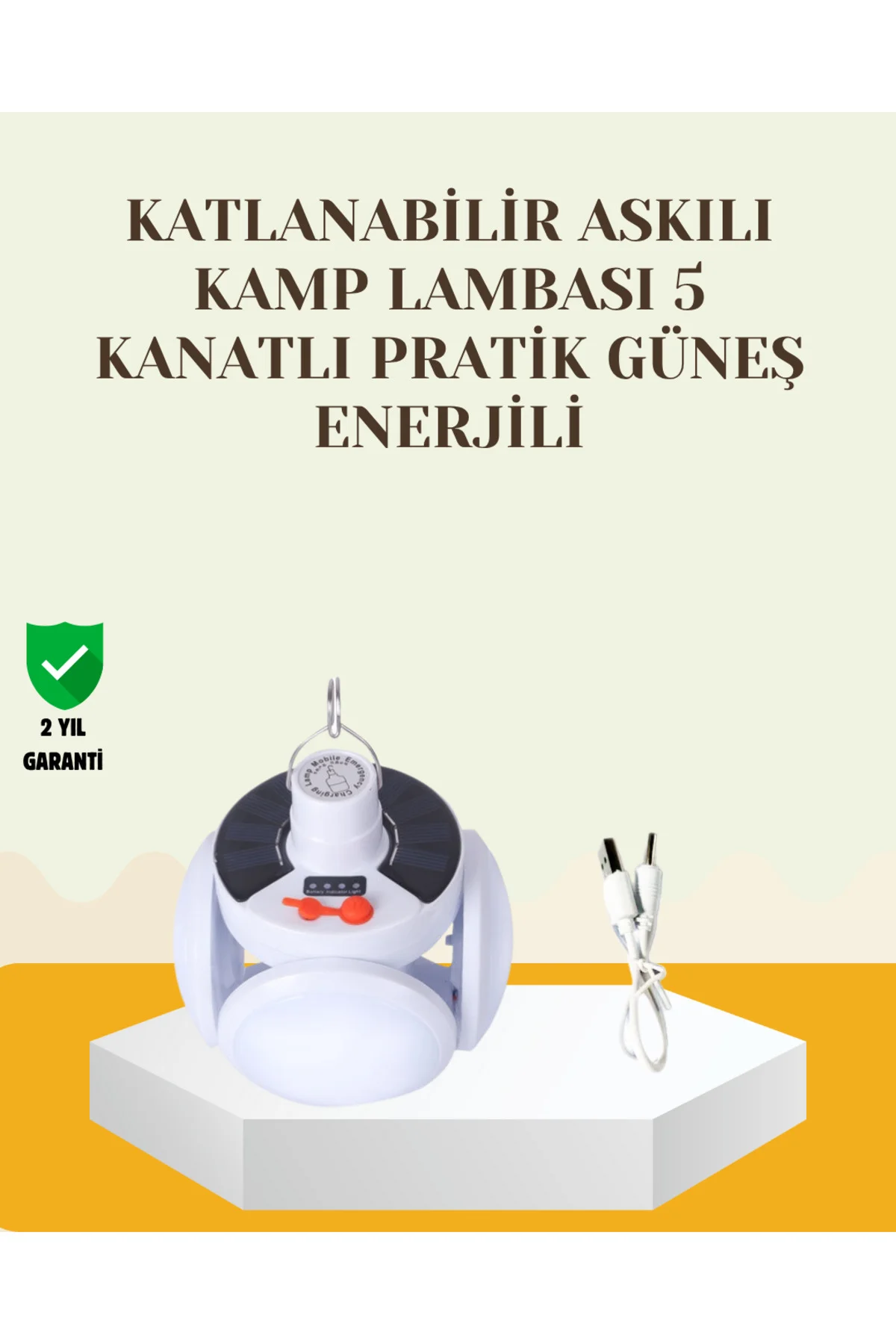 Güneş Paneliyle Şarj Olan Katlanabilir LED Çadır Lambası – 5 Kade
